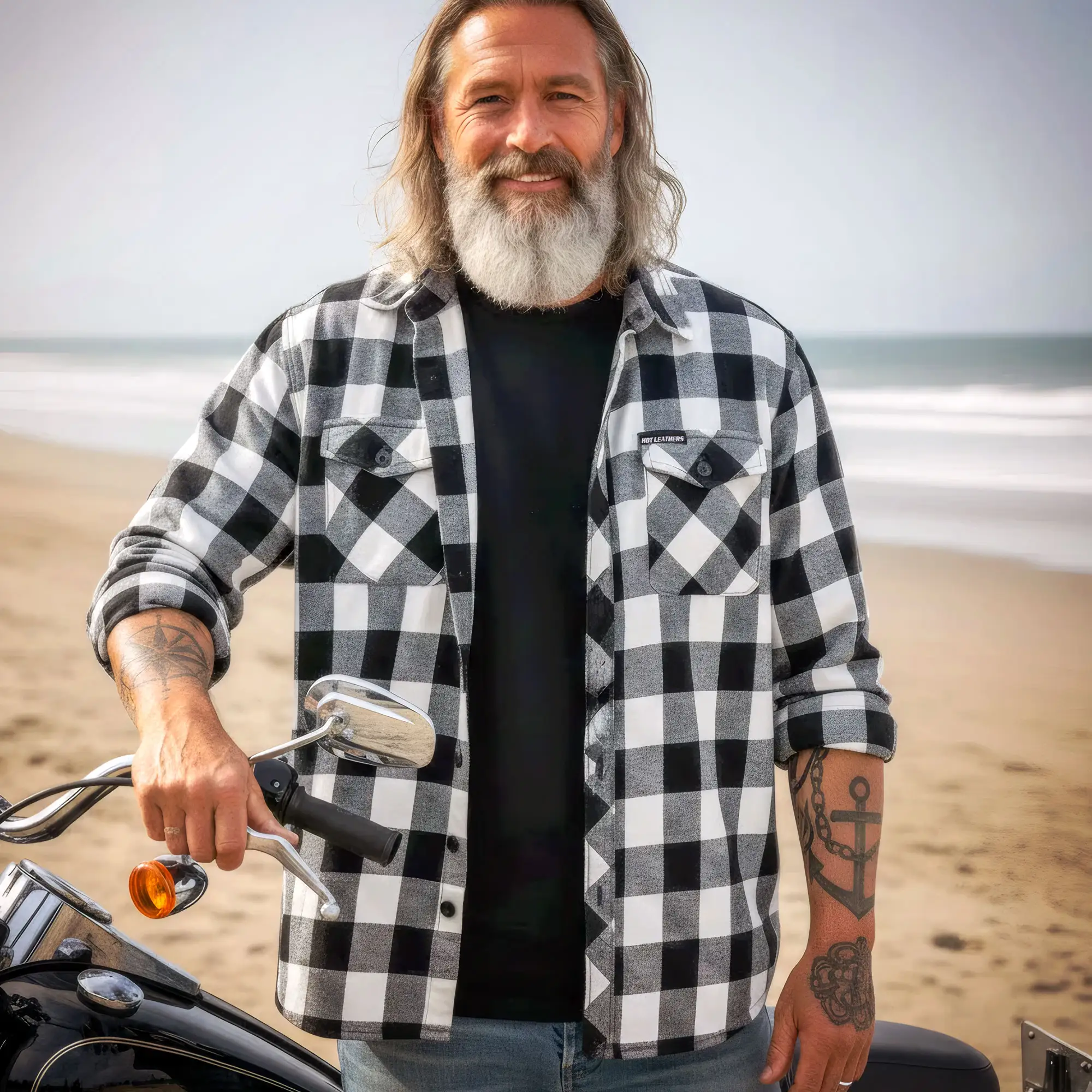 Hot Leathers FLM2004 Mens Black and White Long Sleeve Flannel Shirt - Image 5
