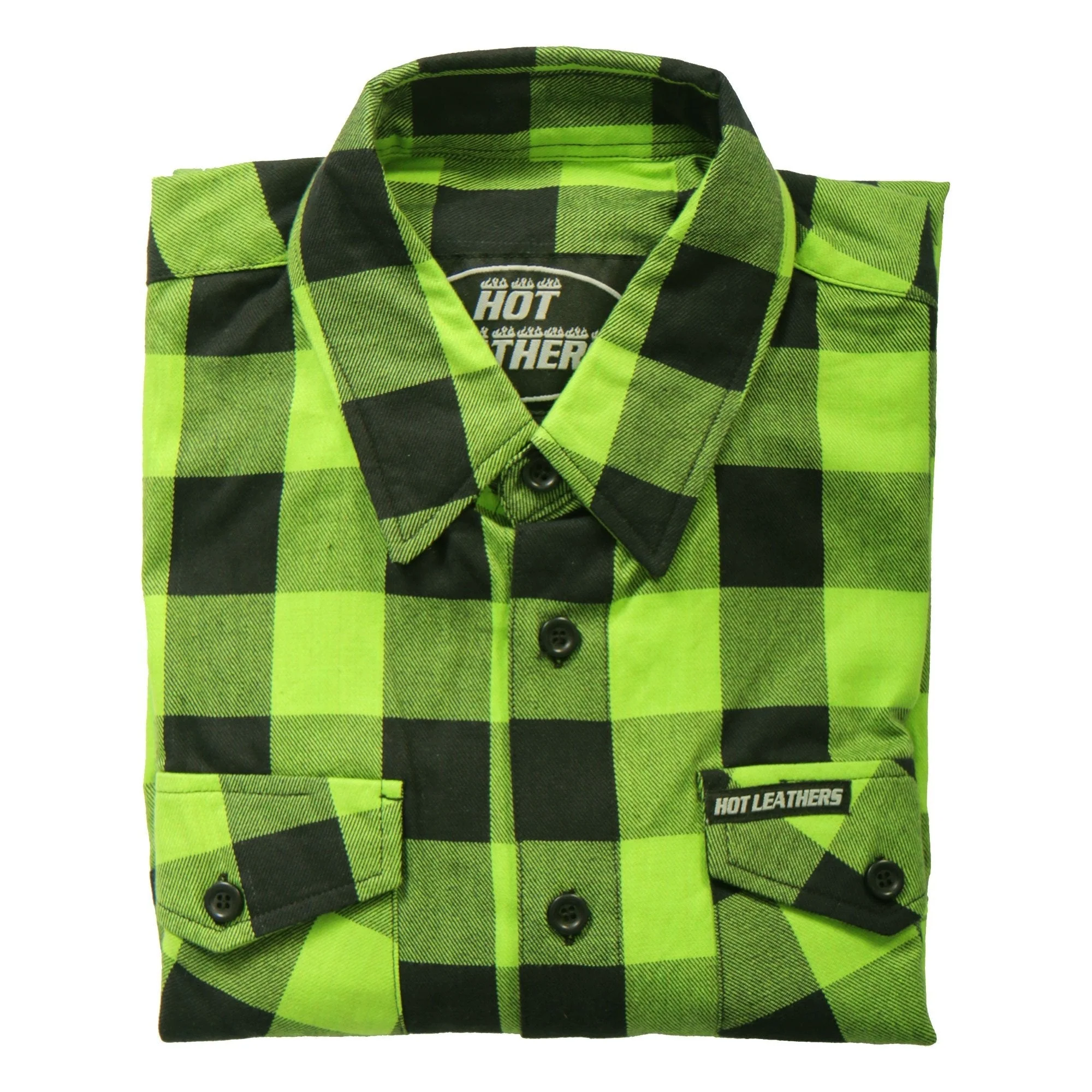 Hot Leathers FLM2005 Mens Black and Green Long Sleeve Flannel Shirt - Image 3