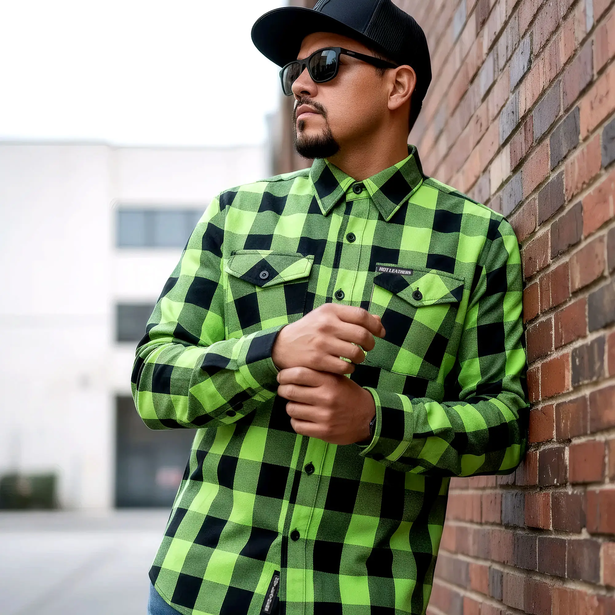 Hot Leathers FLM2005 Mens Black and Green Long Sleeve Flannel Shirt - Image 5