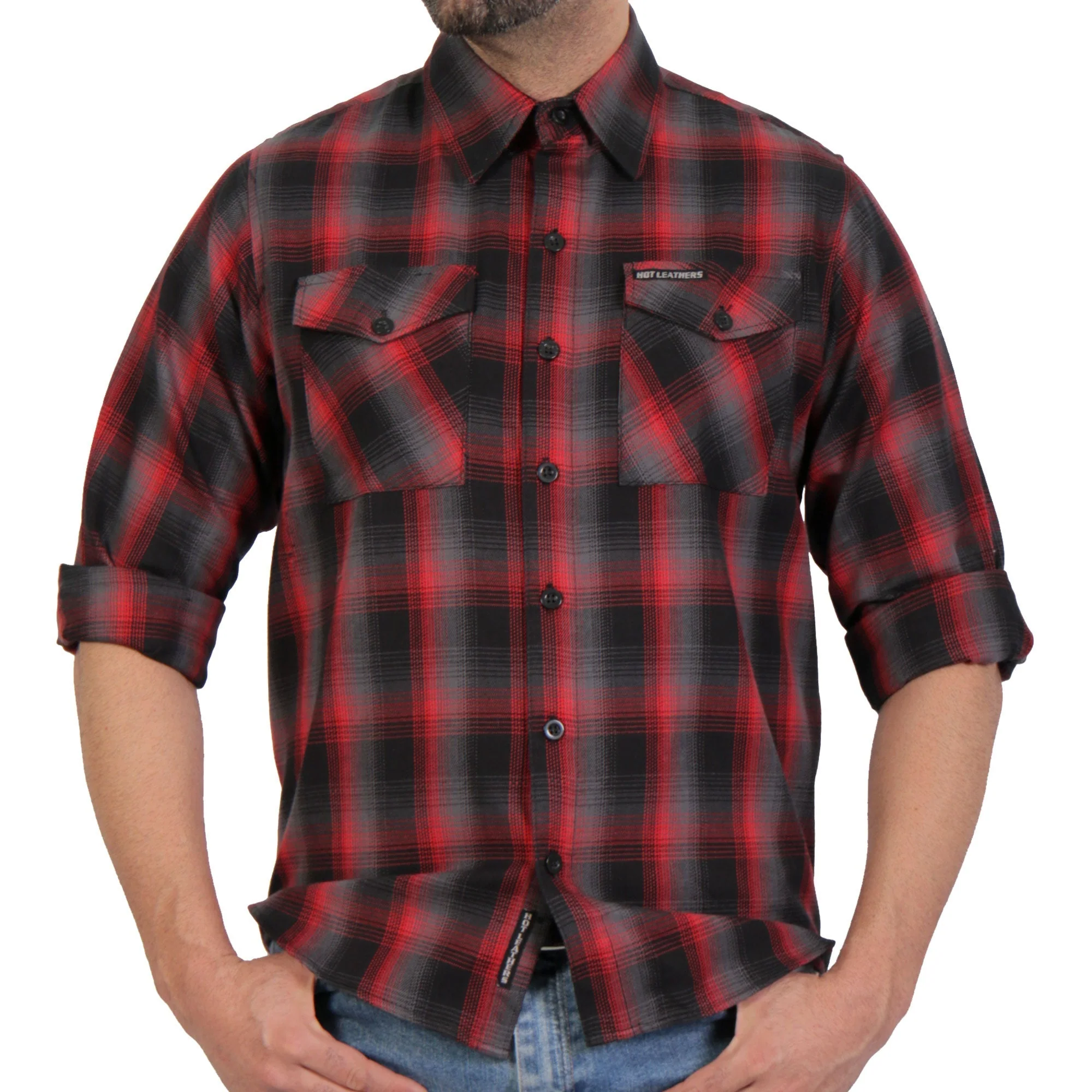 Hot Leathers FLM2017 Men's Red and Gray Long Sleeve Flannel Shirt - Image 3