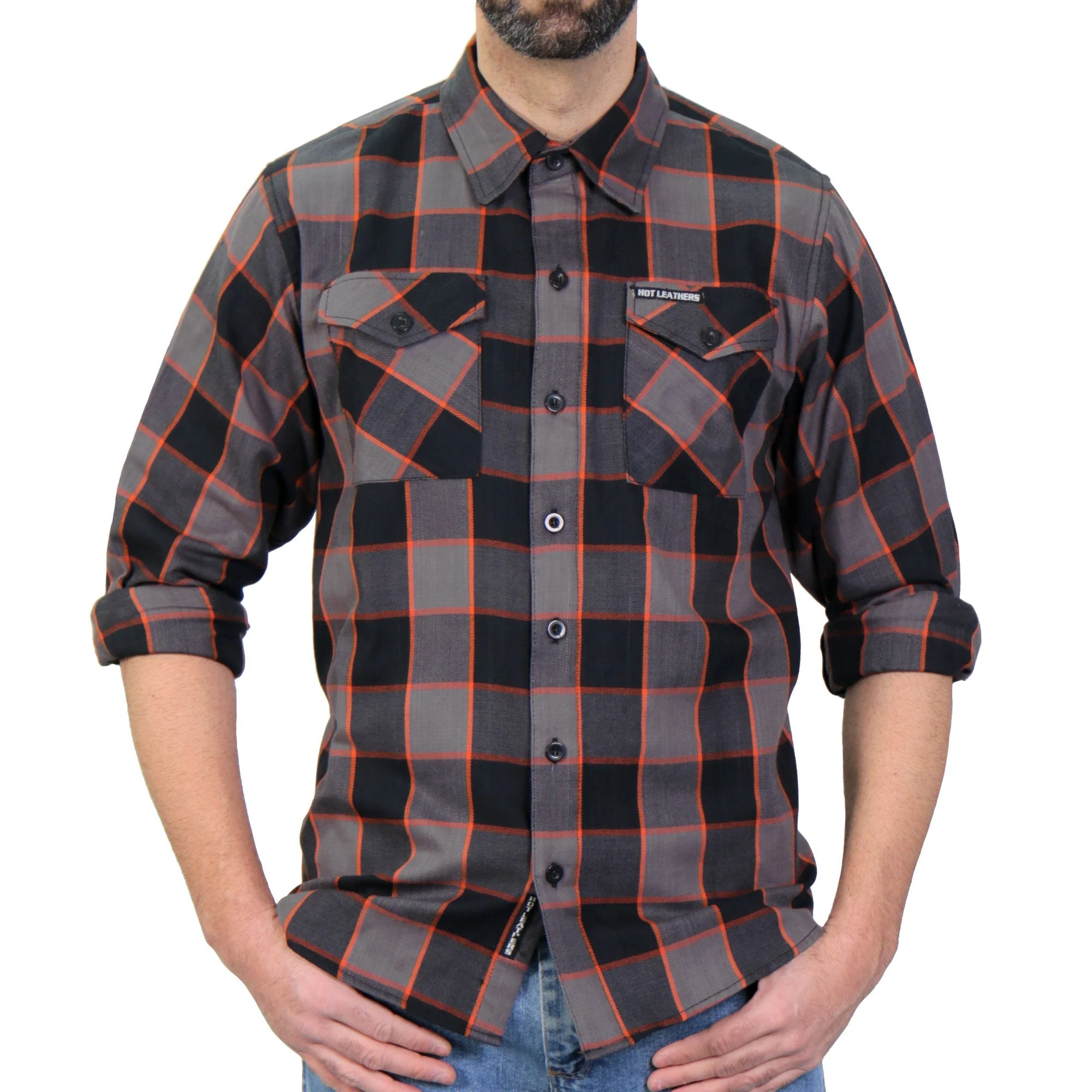 Hot Leathers FLM2020 Men's 'Black, Gray and Orange' Flannel Long Sleeve Shirt - Image 2