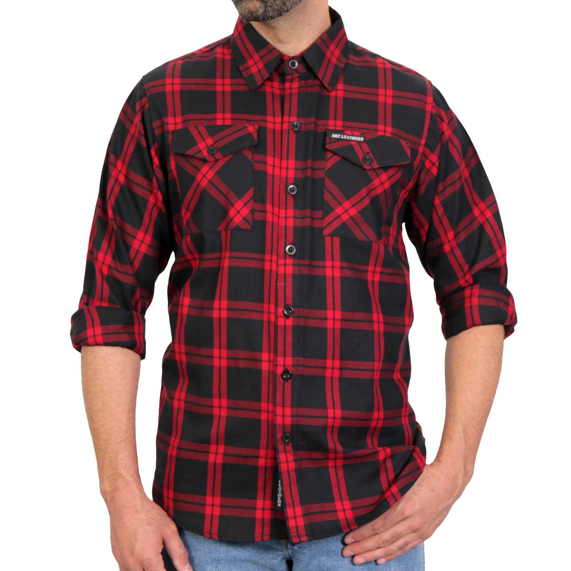 Hot Leathers FLM2021 Men's 'Red and Black' Flannel Long Sleeve Shirt - Image 2