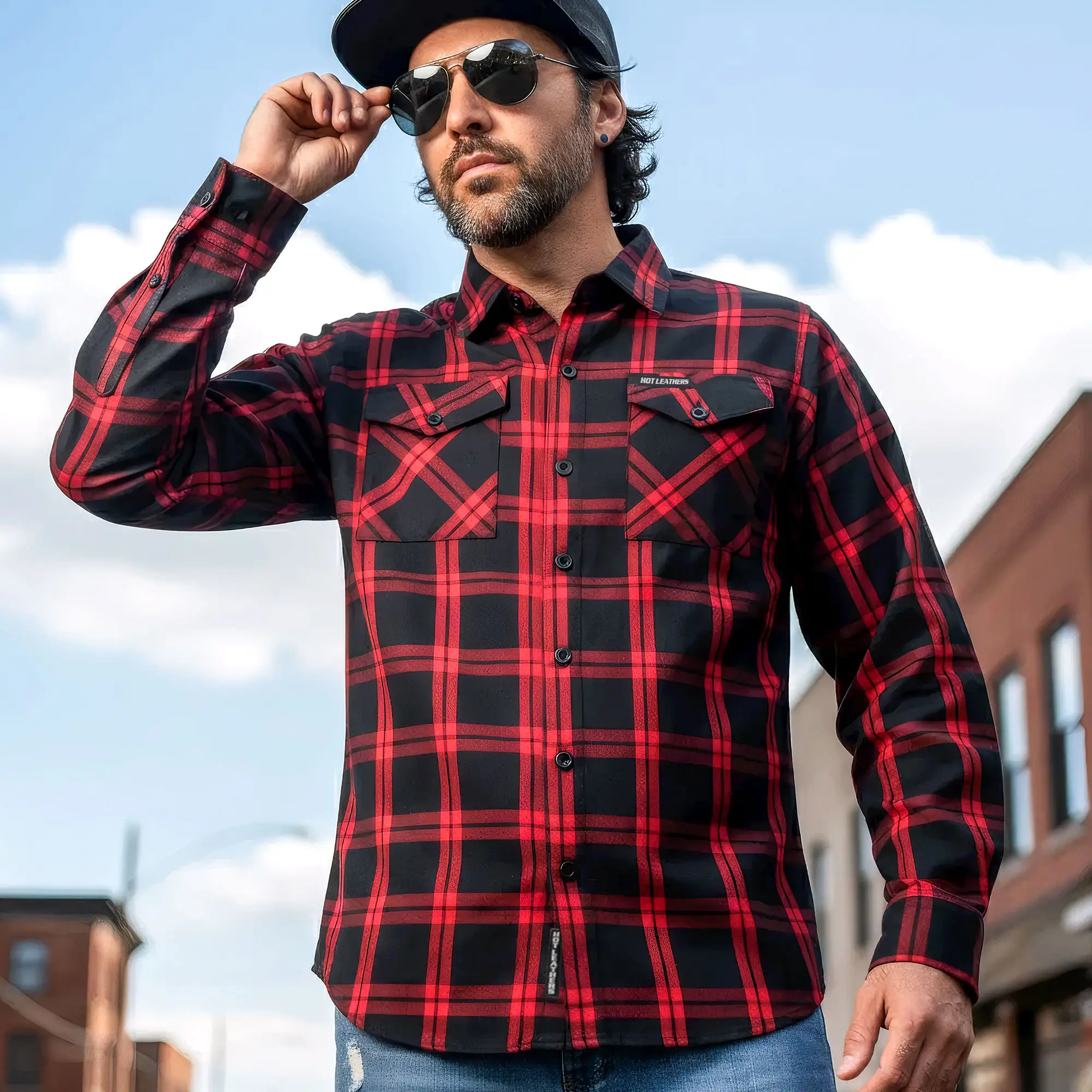 Hot Leathers FLM2021 Men's 'Red and Black' Flannel Long Sleeve Shirt - Image 4