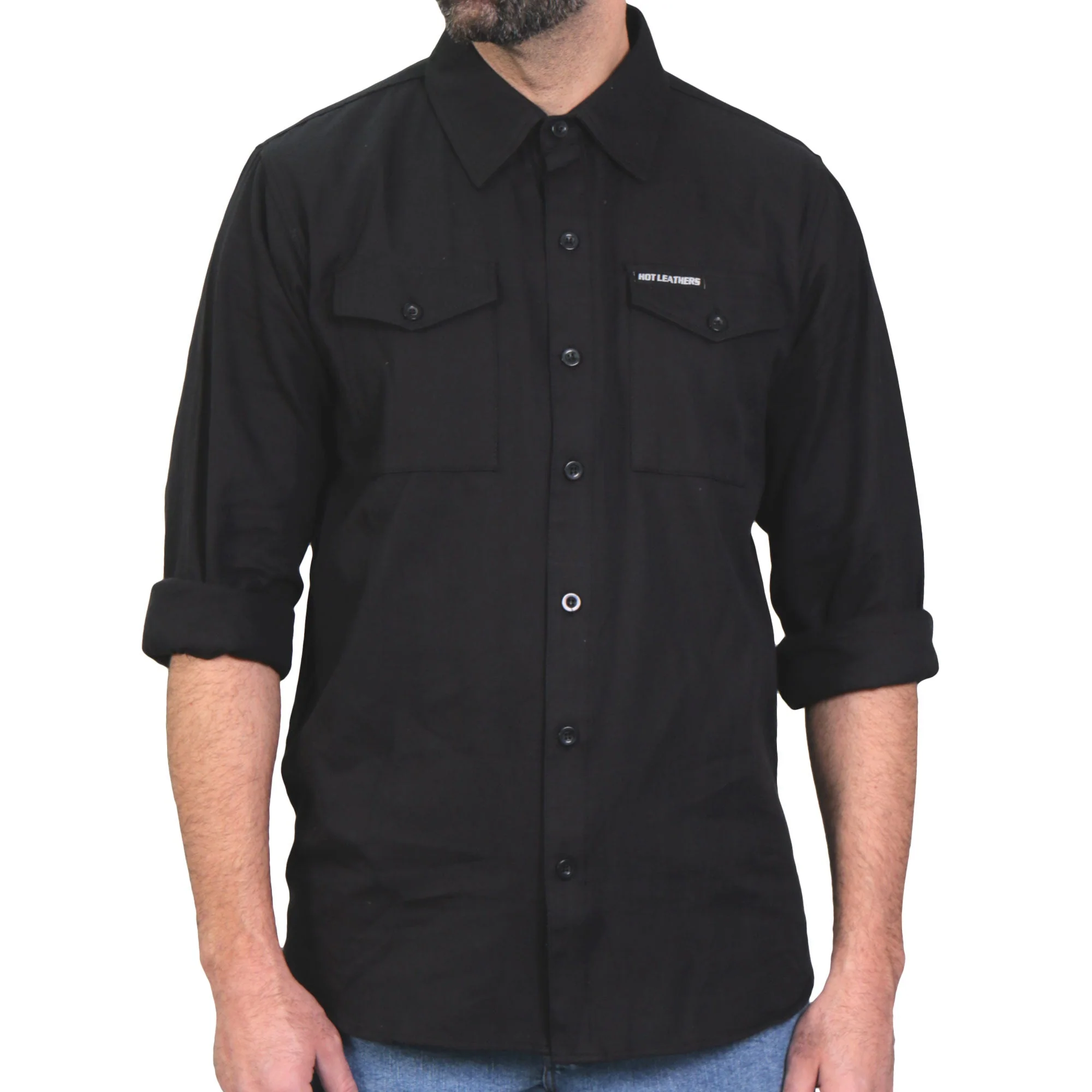 Hot Leathers FLM2024 Men's 'Solid Black' Flannel Long Sleeve Shirt - Image 2