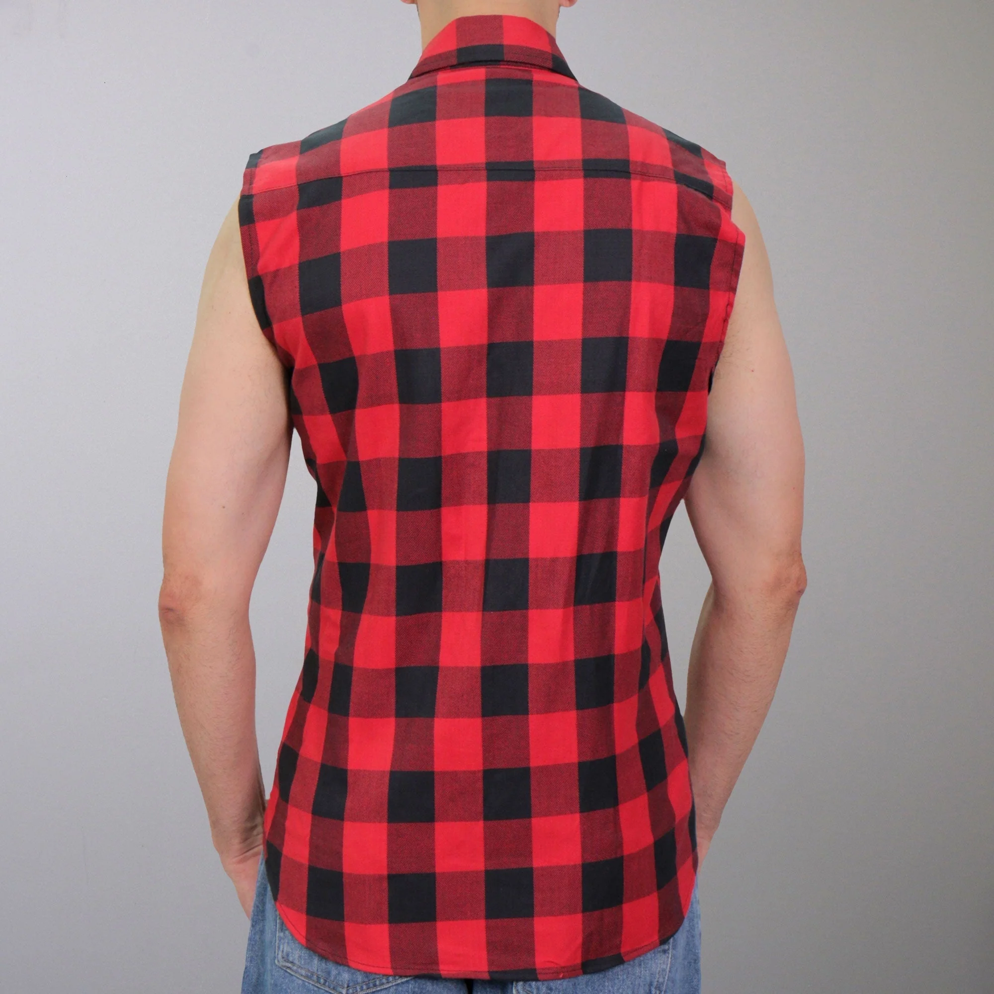 Hot Leathers FLM5001 Men’s Black and Red Sleeveless Cotton Flannel Shirt - Image 4