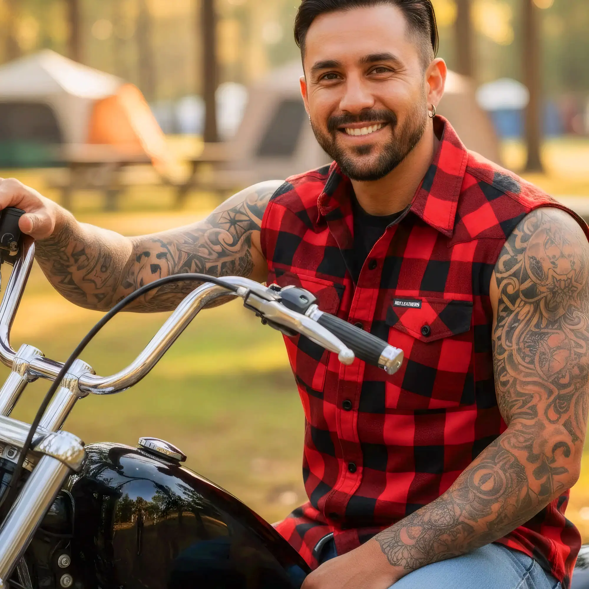 Hot Leathers FLM5001 Men’s Black and Red Sleeveless Cotton Flannel Shirt - Image 6