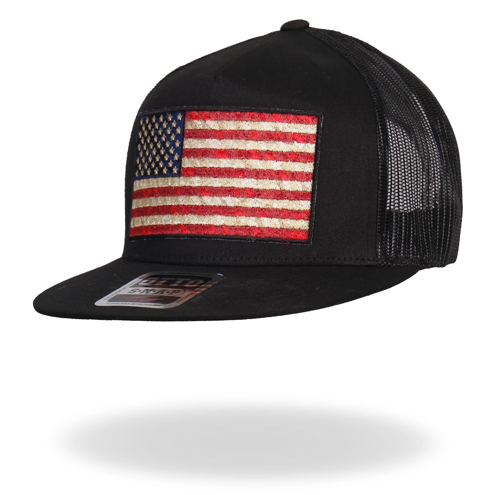 Hot Leathers GSH2005 Vintage American Flag All Black Snap Back Hat - Image 2