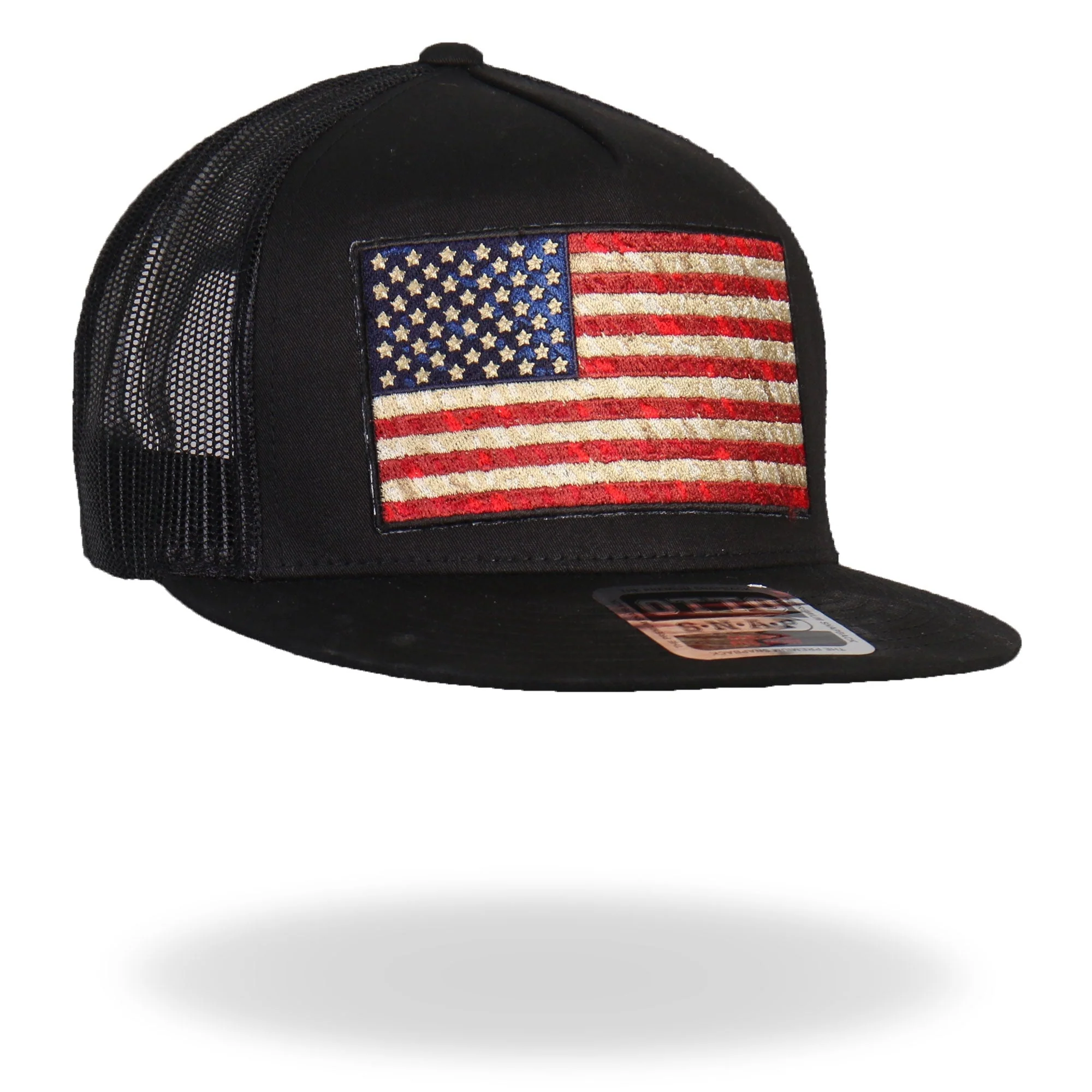 Hot Leathers GSH2005 Vintage American Flag All Black Snap Back Hat - Image 6
