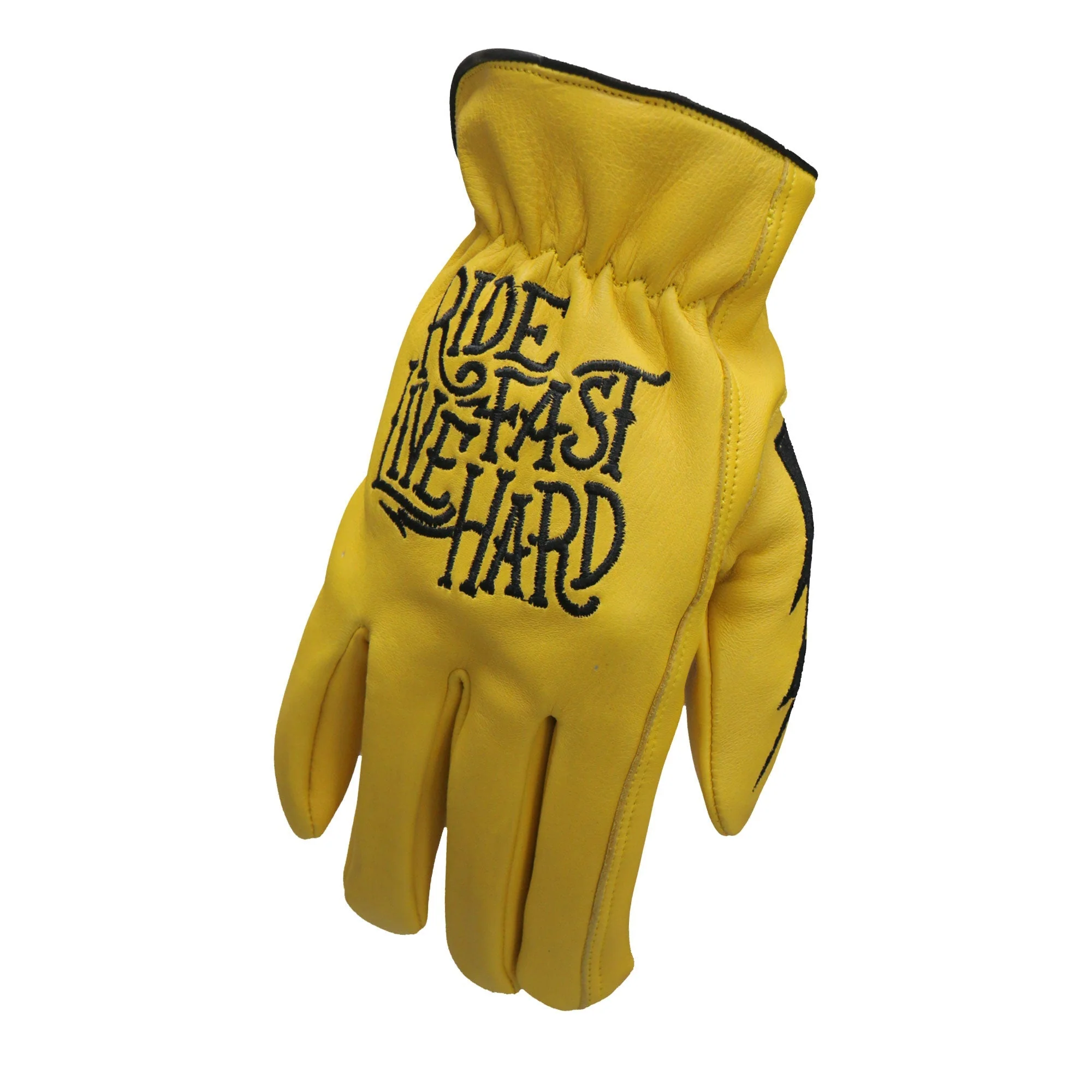 Hot Leathers GVD2001 Uni-Sex Gold 'Bolt' Deer Skin Leather Gloves - Image 2
