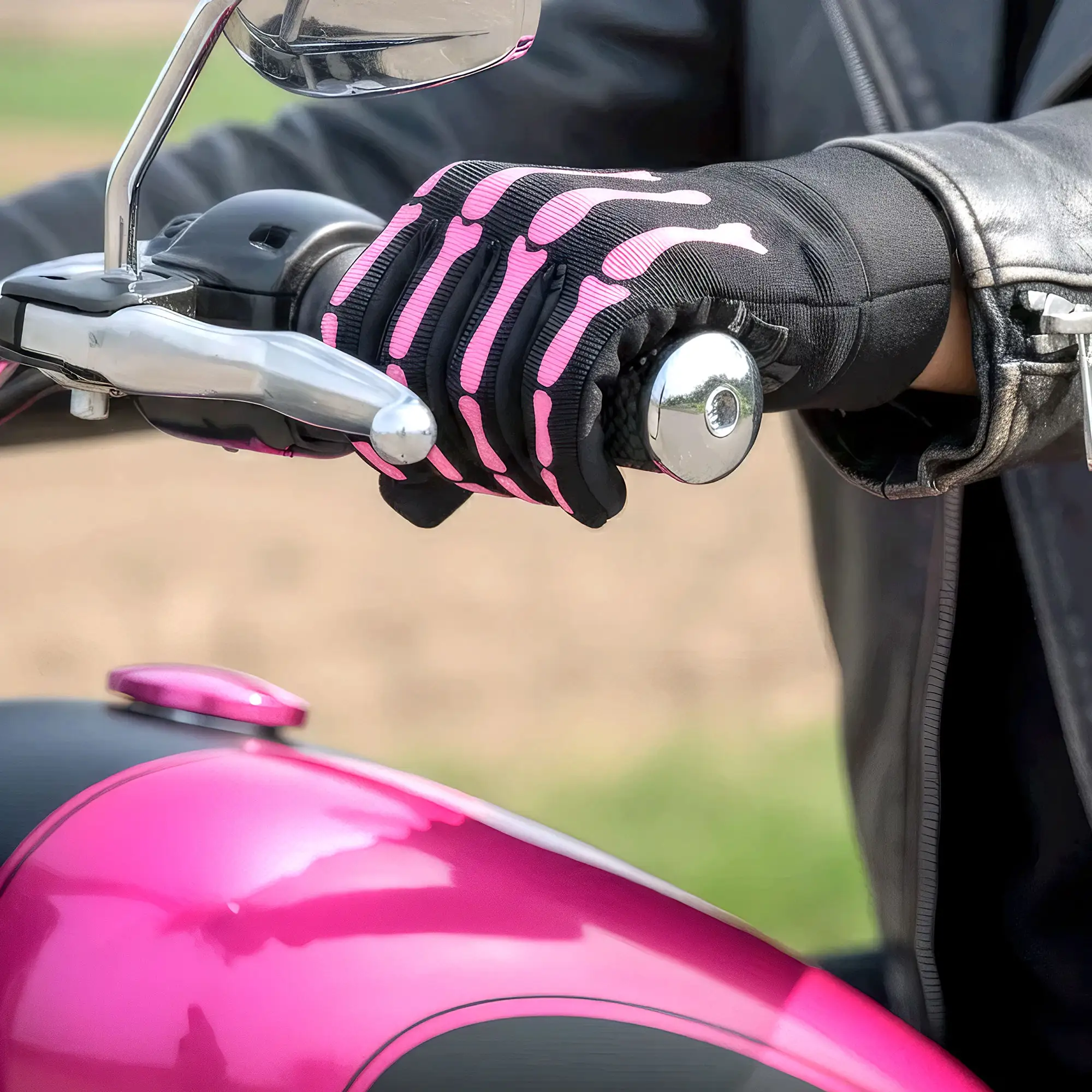 Hot Leathers GVL2006 Pink Skeleton Ladies Mechanics Gloves - Image 6