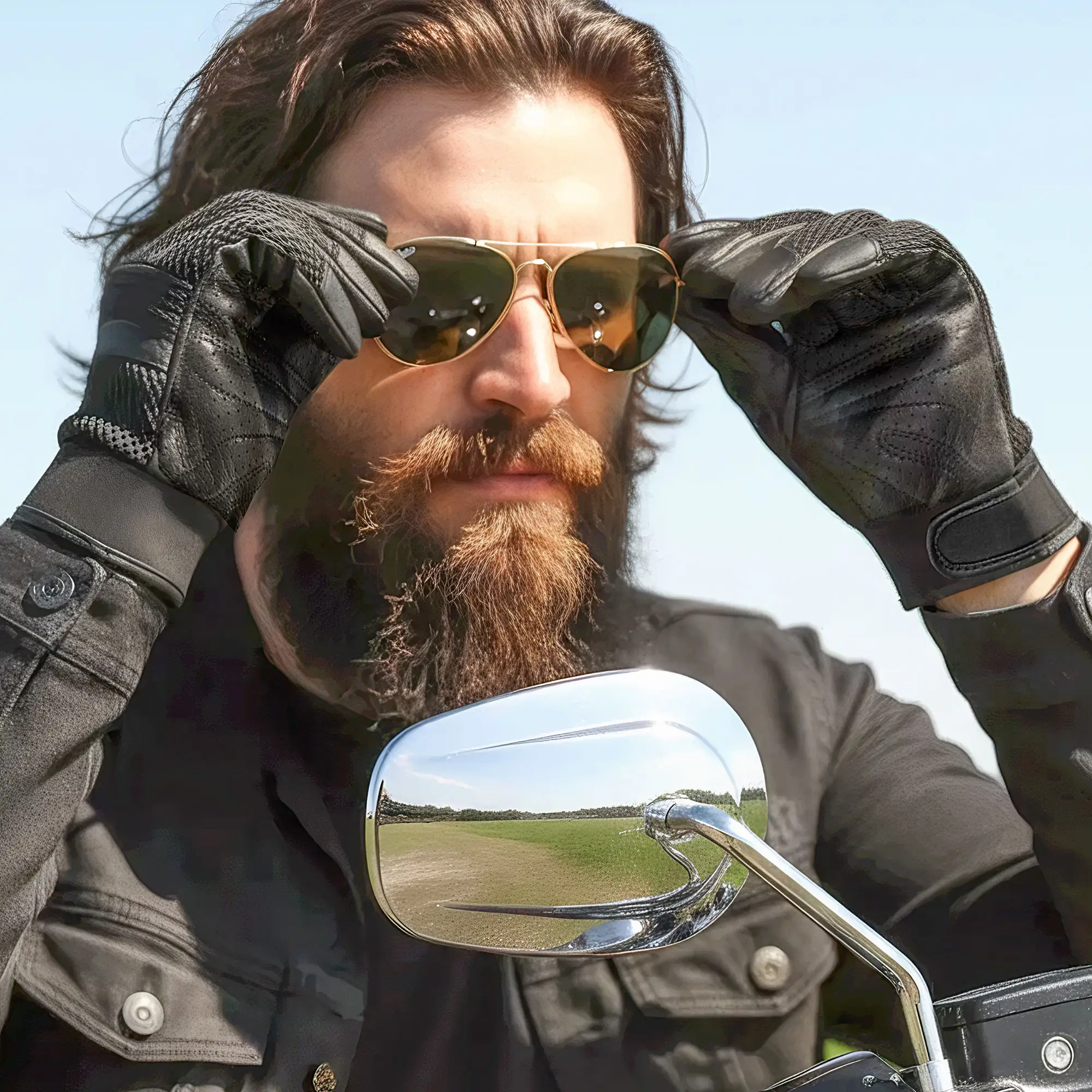 Hot Leathers GVM1027 Mens Mesh and Leather Gloves with Piping - Image 5