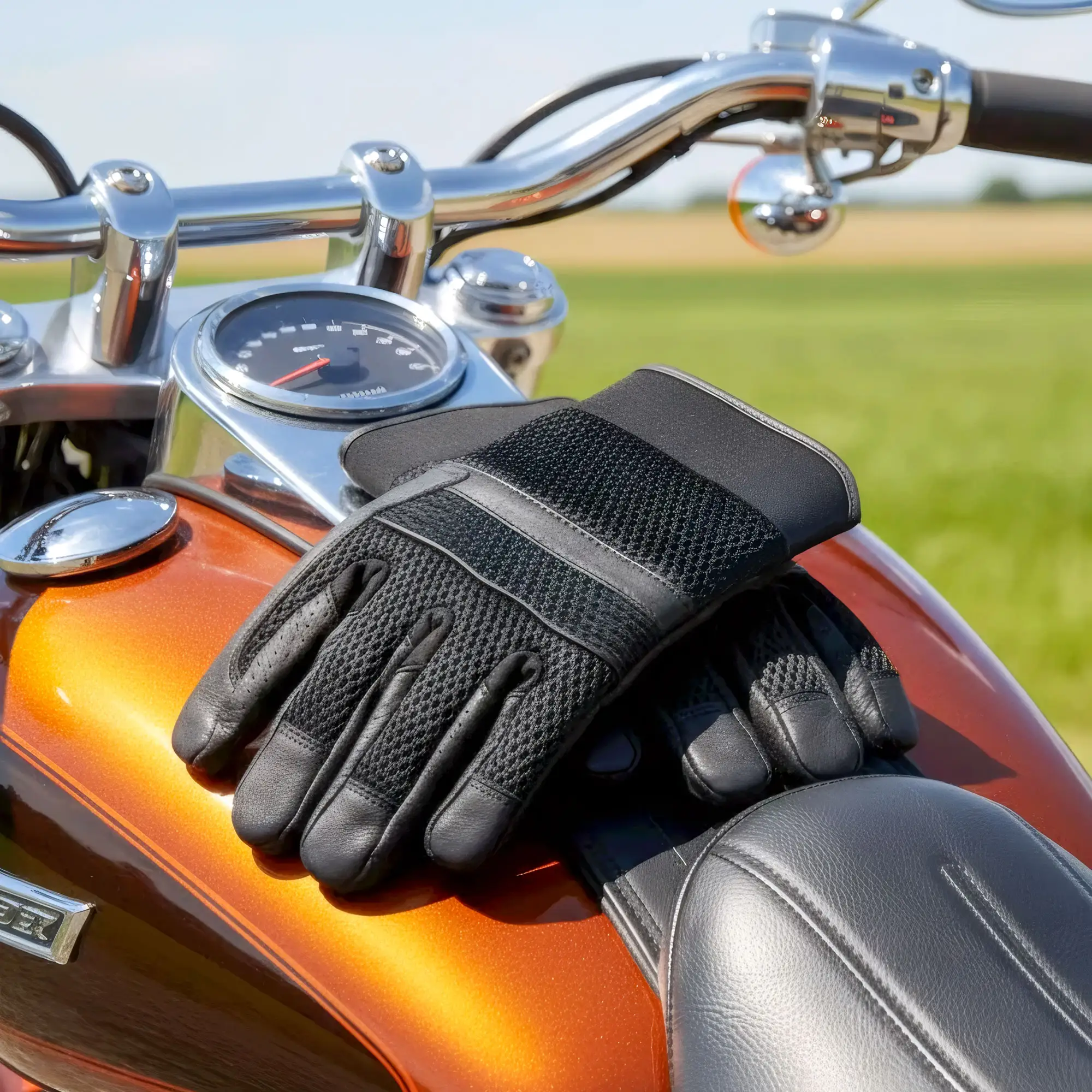 Hot Leathers GVM1027 Mens Mesh and Leather Gloves with Piping - Image 6
