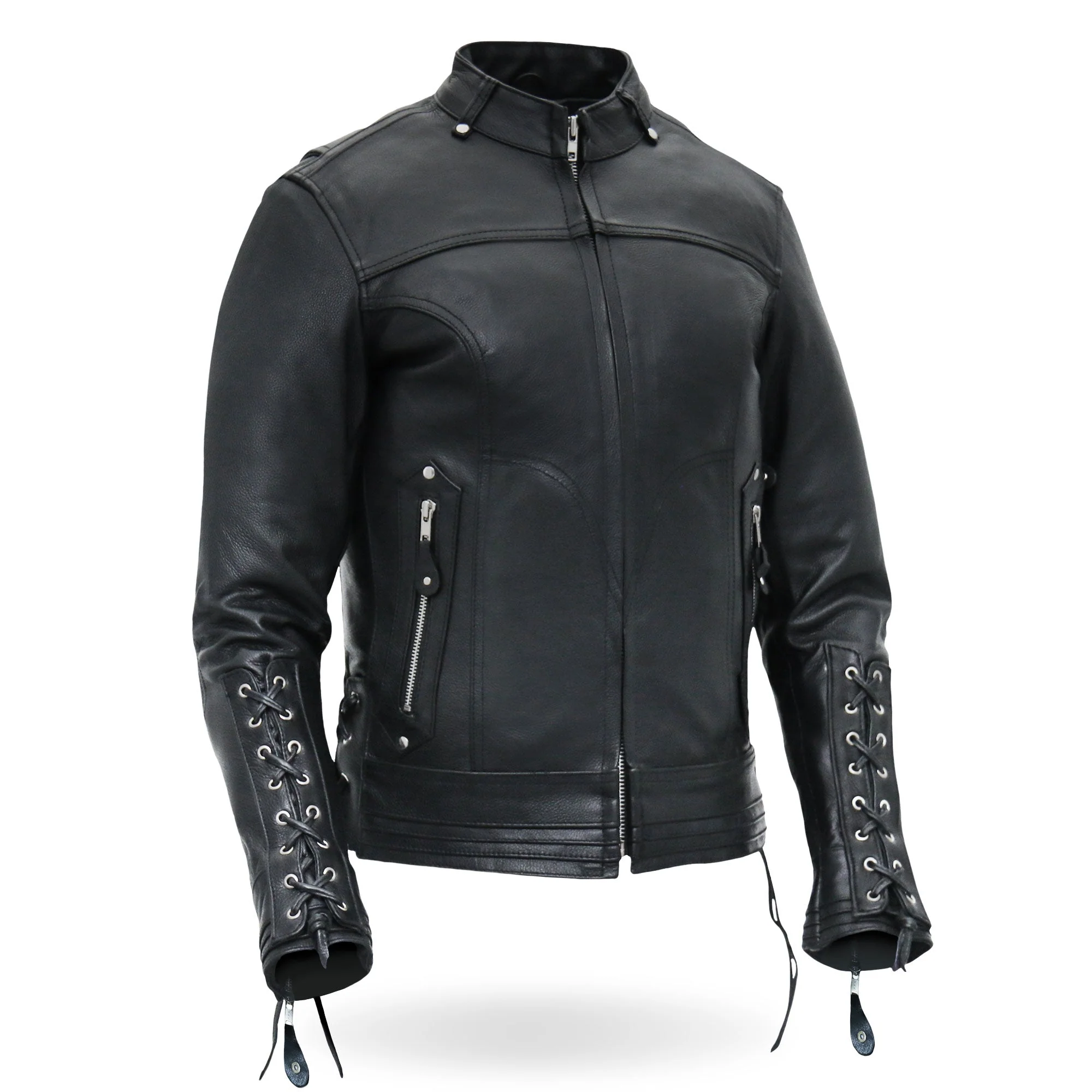 Hot Leathers JKL1025 Ladies Motorcycle style Lace Up Sleeves Leather Biker Jacket - Image 2