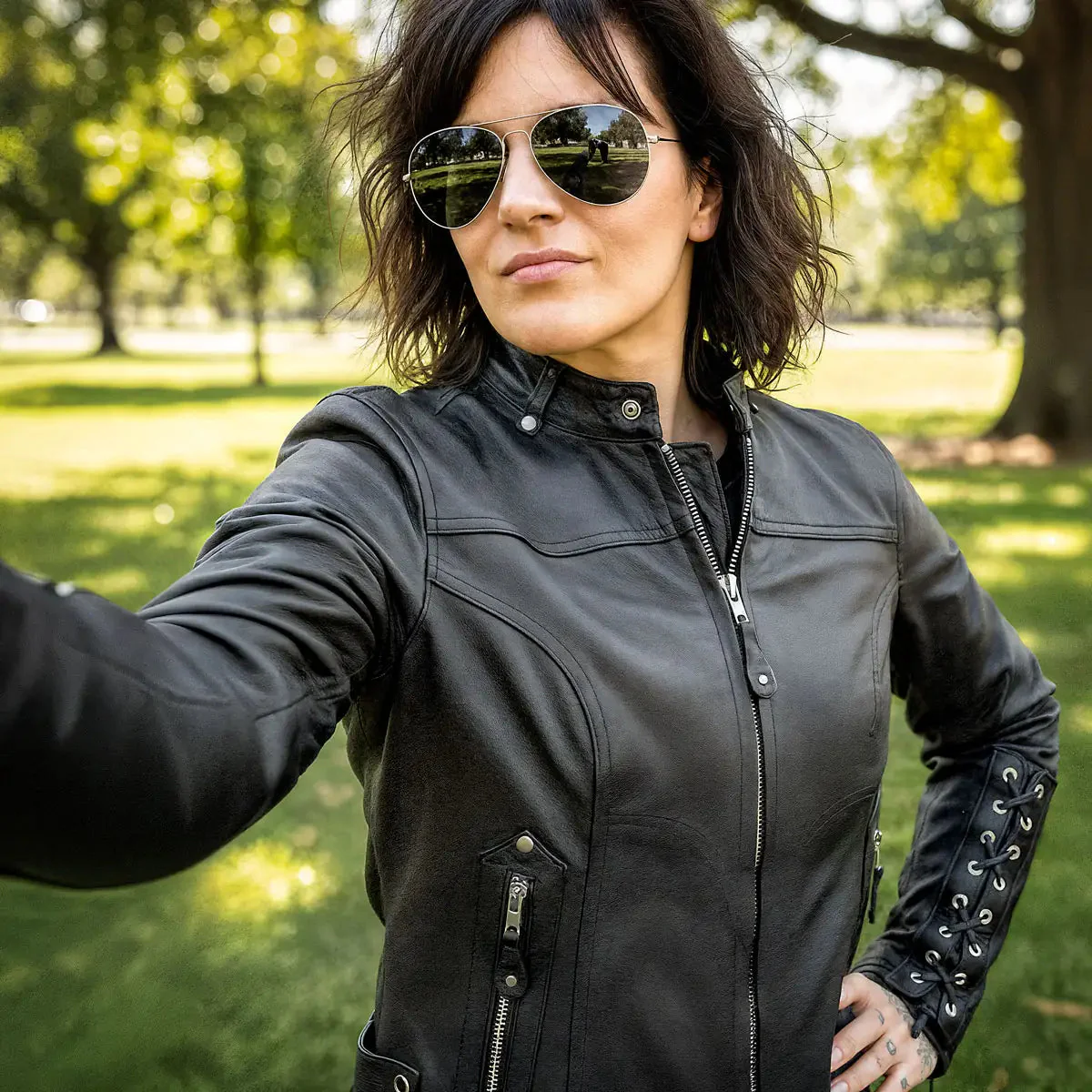 Hot Leathers JKL1025 Ladies Motorcycle style Lace Up Sleeves Leather Biker Jacket - Image 20