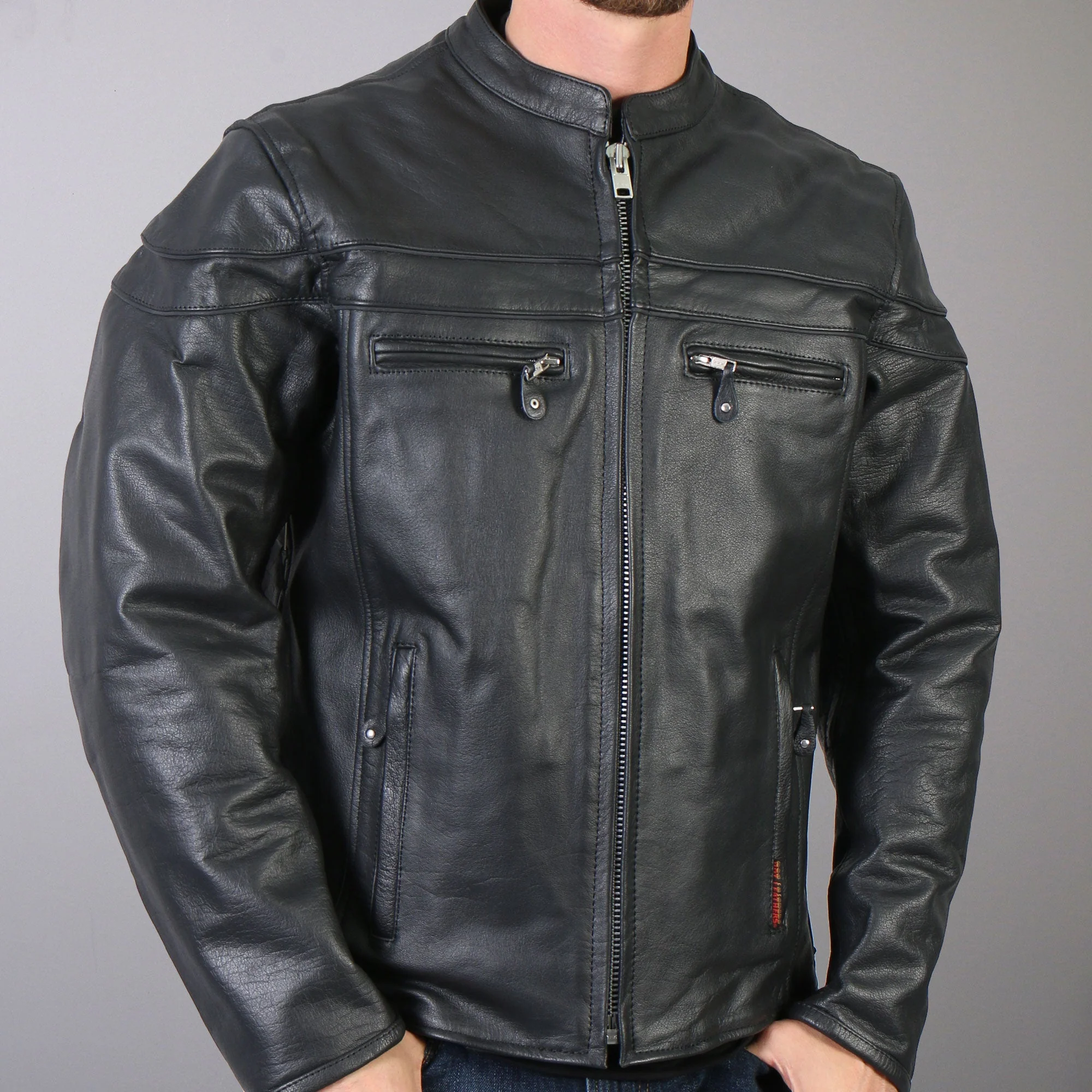 Hot Leathers JKM1011 Men's Black Biker Leather Motorcycle Jacket with Double Piping - Image 10