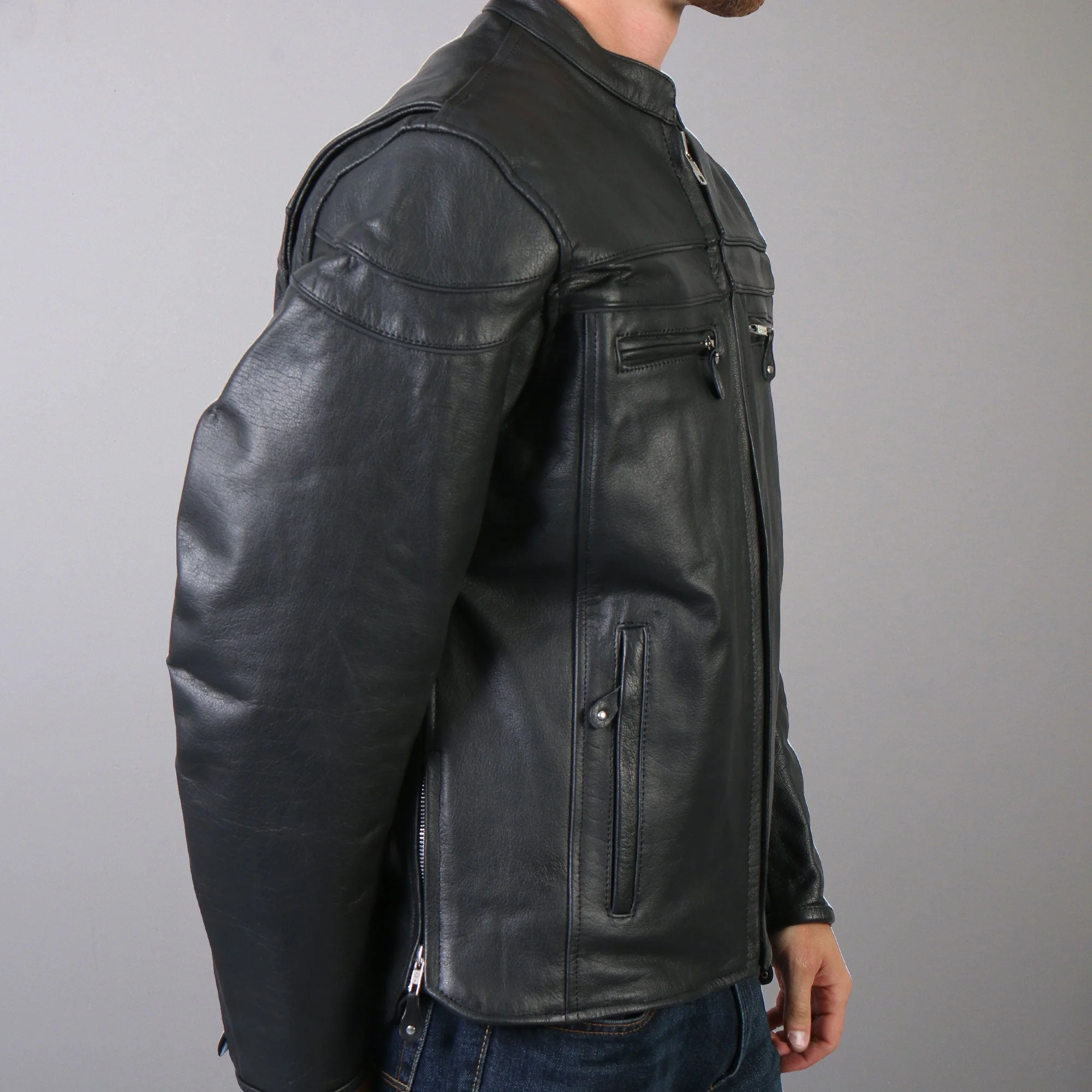 Hot Leathers JKM1011 Men's Black Biker Leather Motorcycle Jacket with Double Piping - Image 12