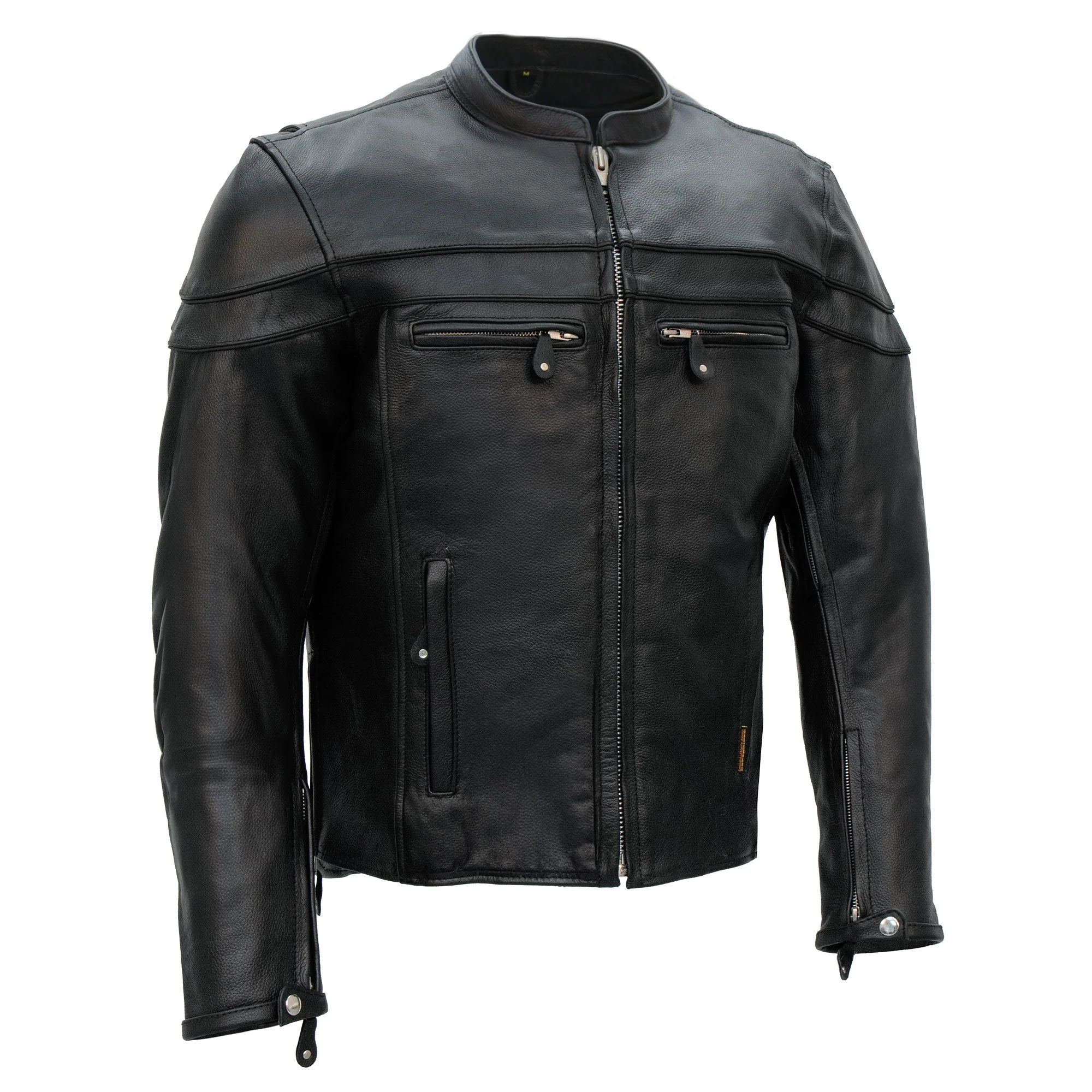 Hot Leathers JKM1011 Men's Black Biker Leather Motorcycle Jacket with Double Piping - Image 2