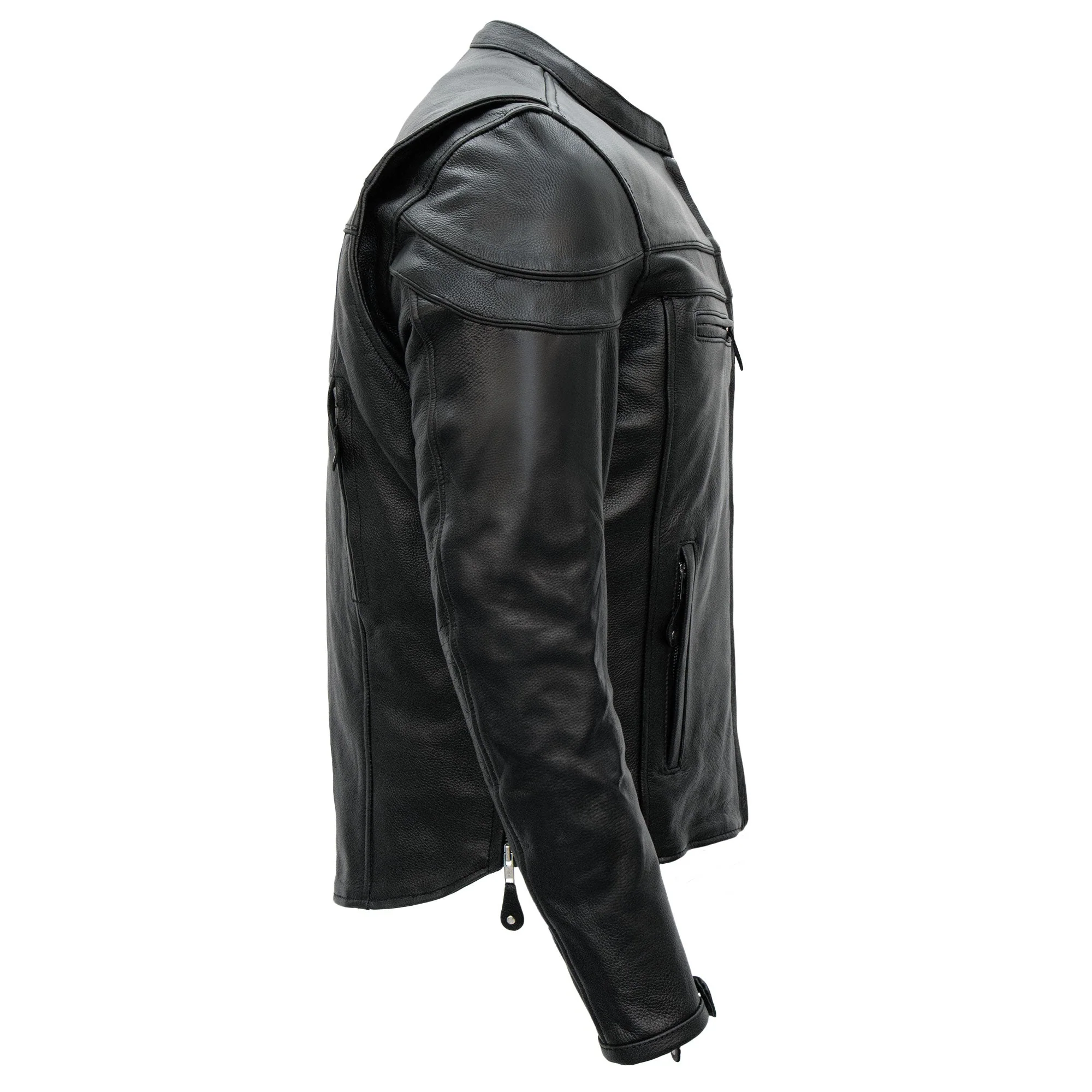 Hot Leathers JKM1011 Men's Black Biker Leather Motorcycle Jacket with Double Piping - Image 3