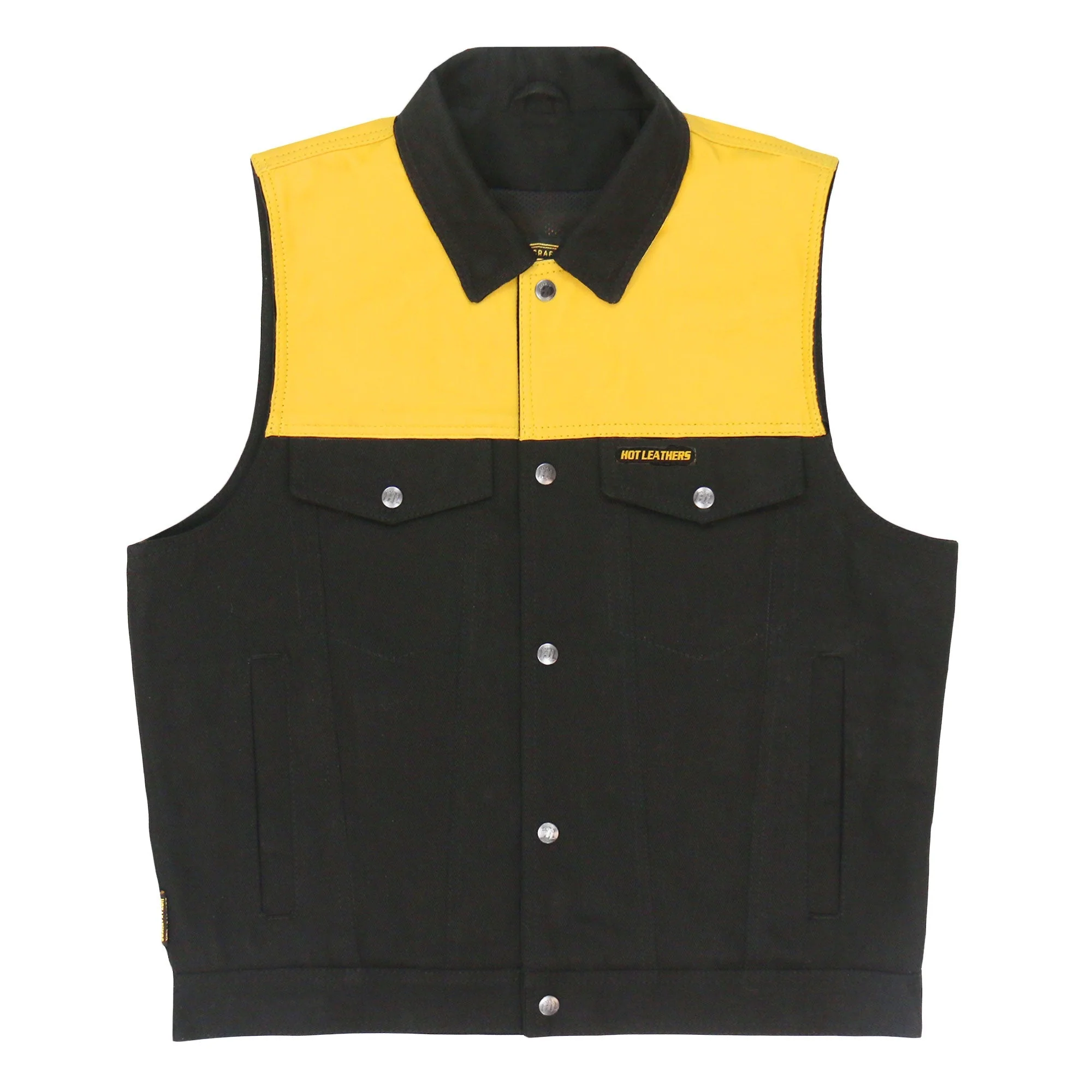 Hot Leathers Men’s Black and Yellow Denim Conceal Carry Vest - Image 9
