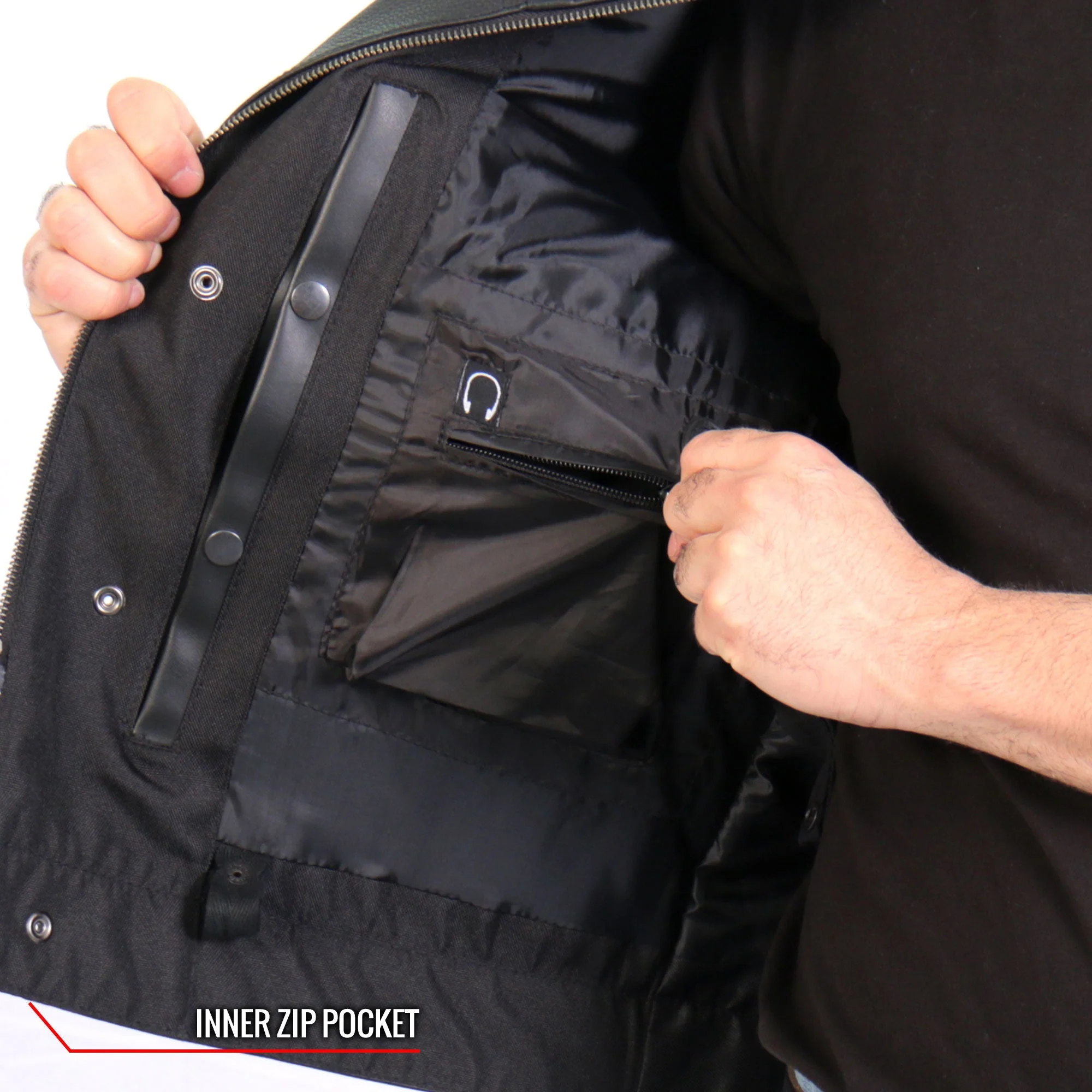 Hot Leathers Men's Black '2-in-1' Conceal and Carry Leather Vest with Hoodie VSM1202 - Image 10