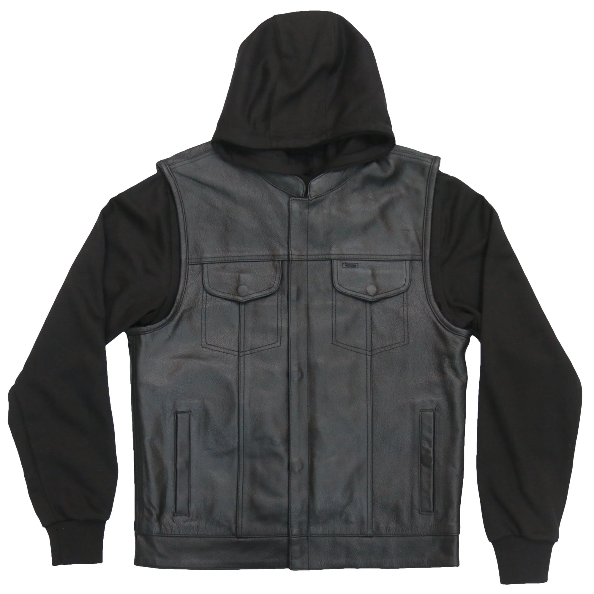 Hot Leathers Men's Black '2-in-1' Conceal and Carry Leather Vest with Hoodie VSM1202 - Image 11