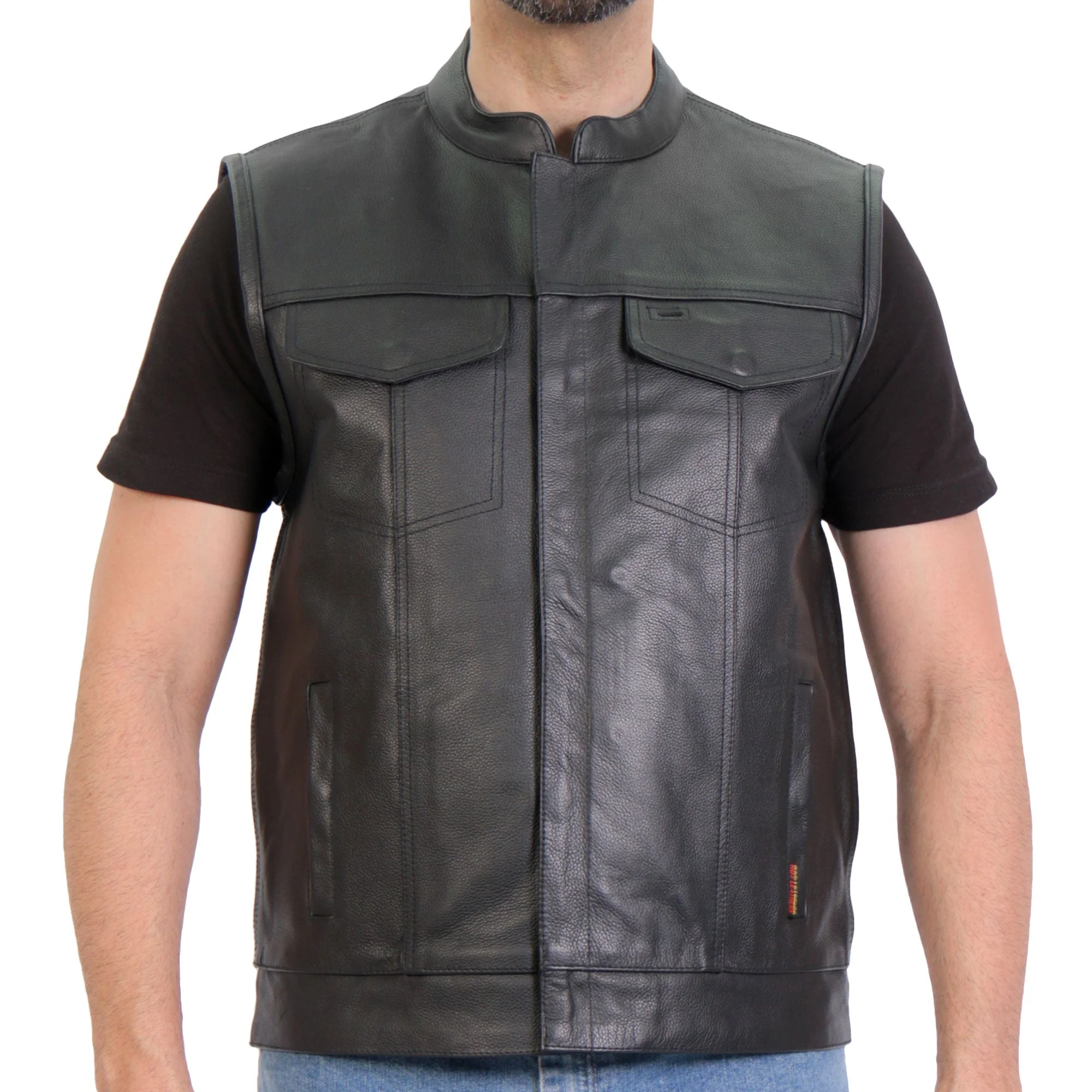 Hot Leathers Men's Black '2-in-1' Conceal and Carry Leather Vest with Hoodie VSM1202 - Image 5