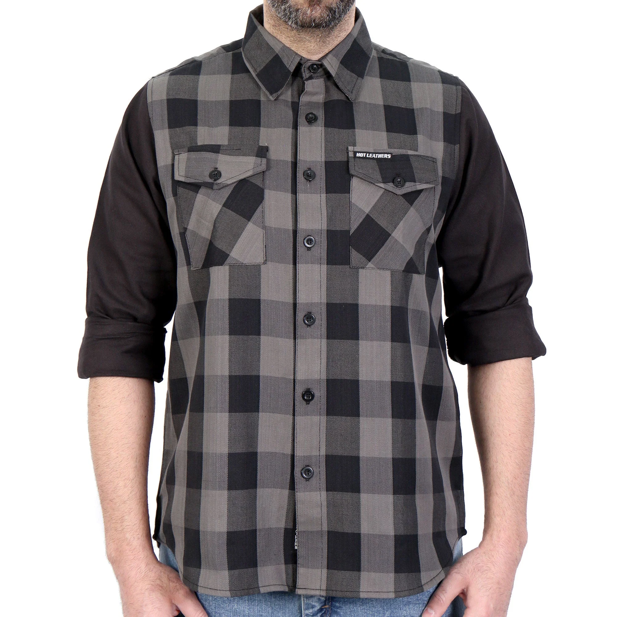 Hot Leathers Mens Black And Gray 2 Toned Long Sleeve Flannel Shirt FLM2042 - Image 3