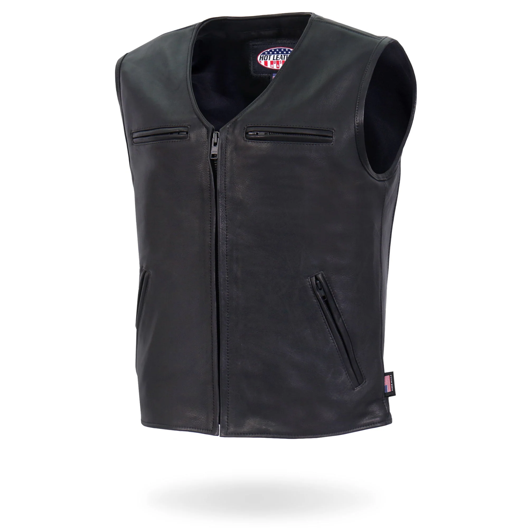 Hot Leathers Premium USA Made Leather V Neck Club Style Zipper Front Motorcycle Biker Vest - Image 13