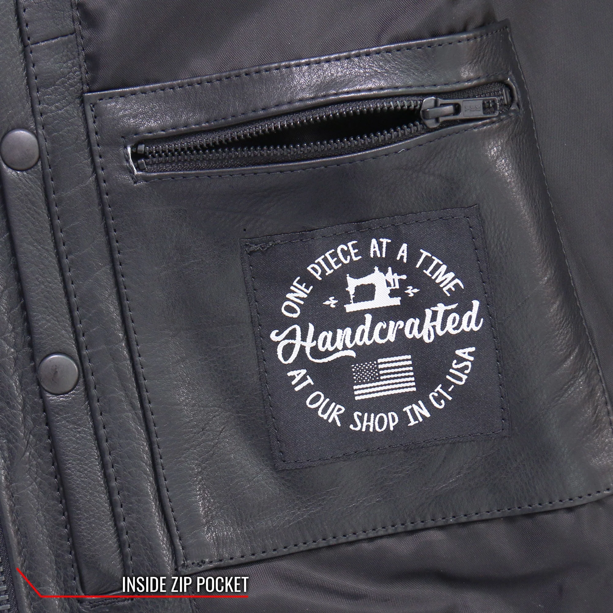 Hot Leathers Premium USA Made Leather V Neck Club Style Zipper Front Motorcycle Biker Vest - Image 15
