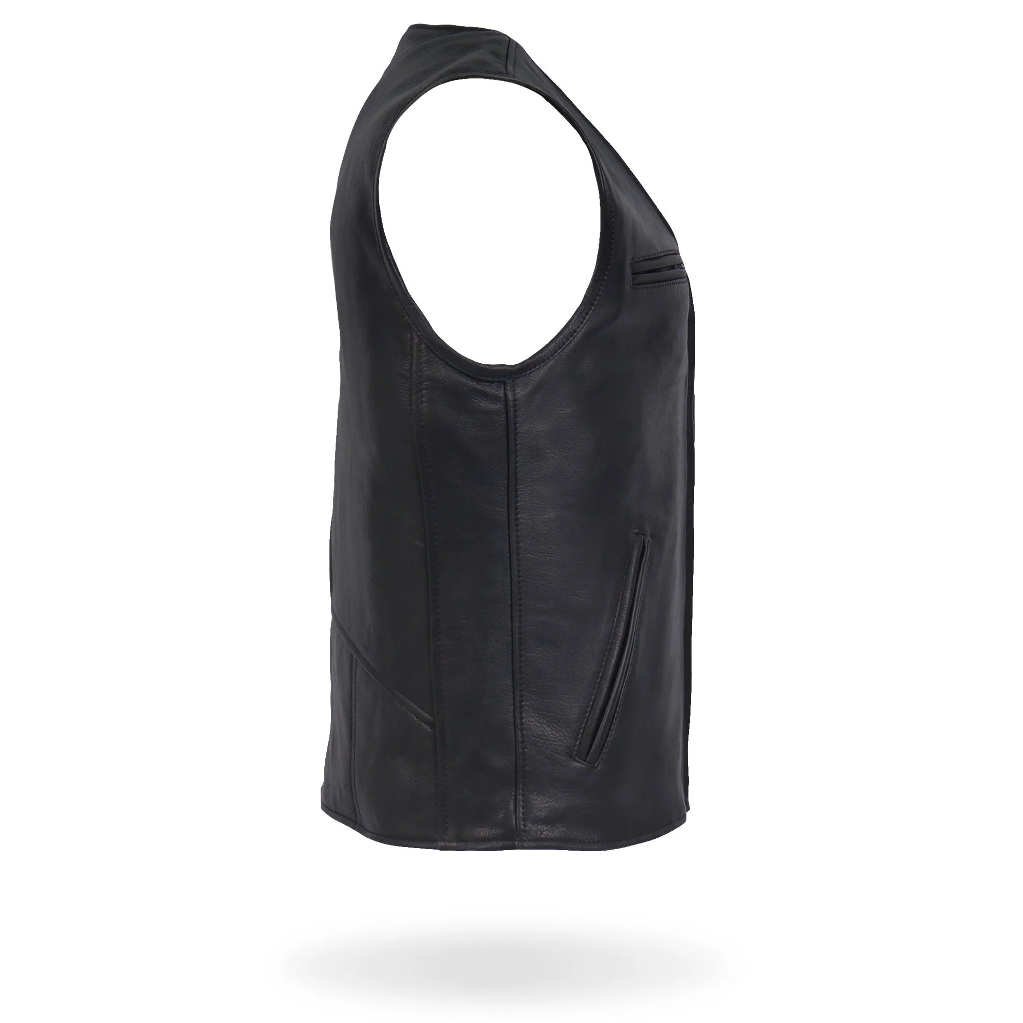 Hot Leathers Premium USA Made Leather V Neck Club Style Zipper Front Motorcycle Biker Vest - Image 3