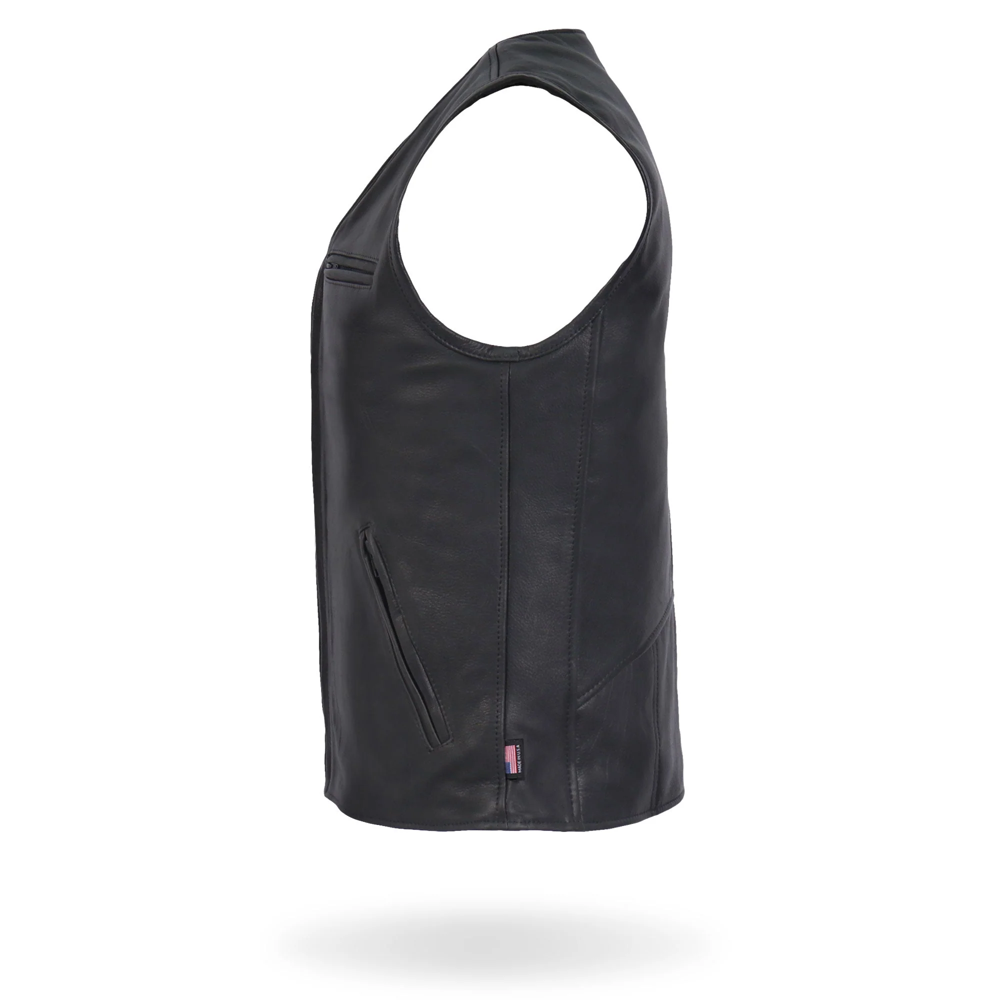 Hot Leathers Premium USA Made Leather V Neck Club Style Zipper Front Motorcycle Biker Vest - Image 9
