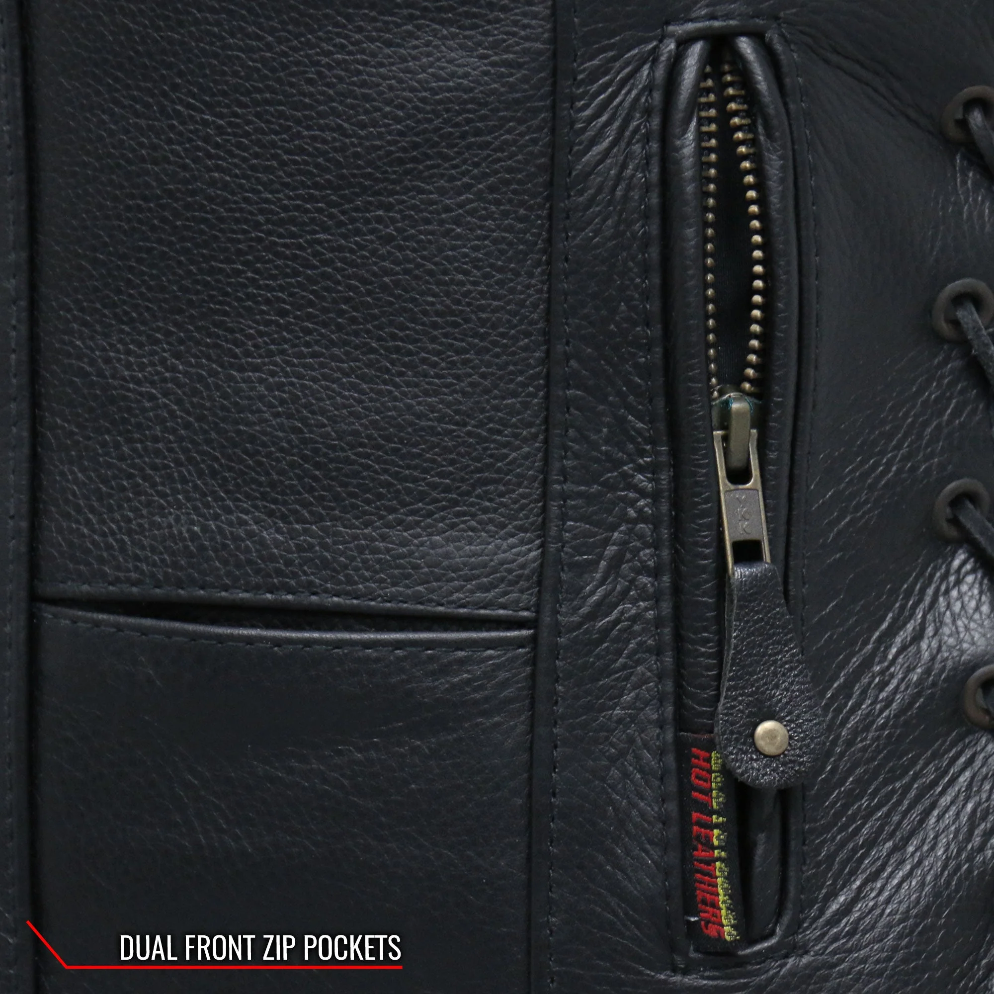 Hot Leathers VSL1008 Ladies Black Motorcycle 'Ten Pocket' Leather Biker Vest - Image 12