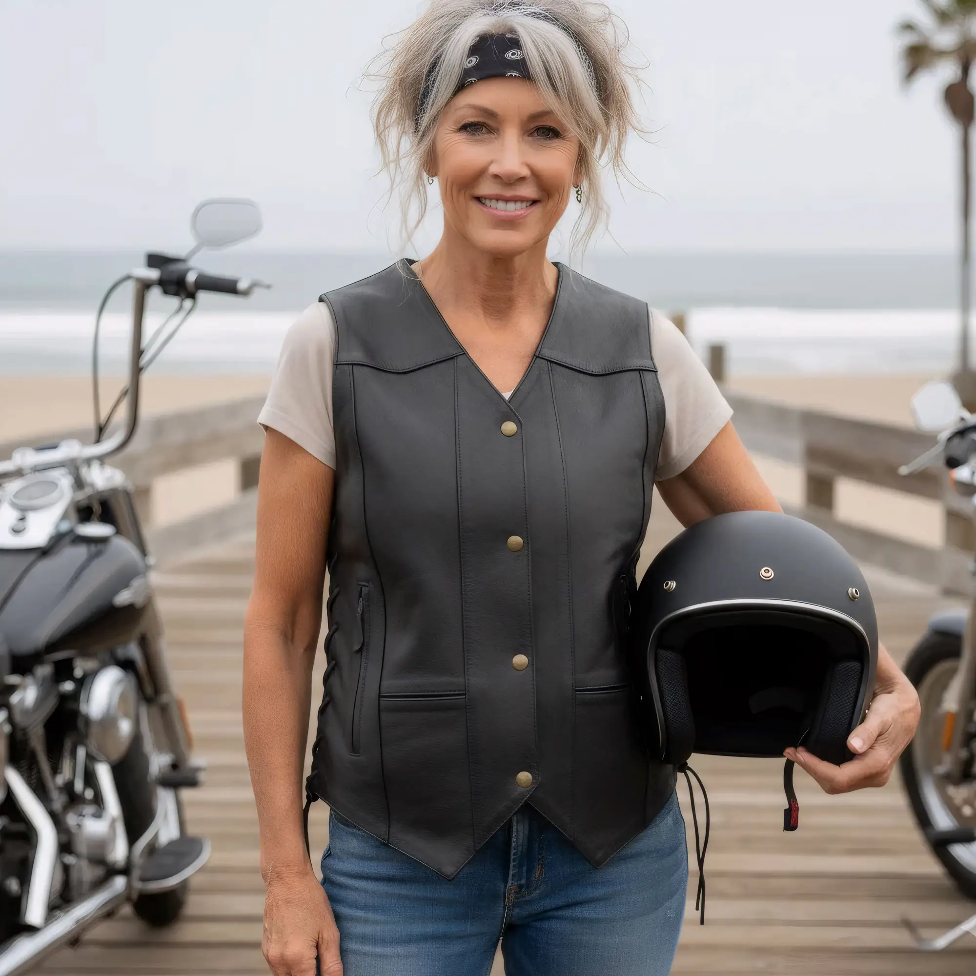 Hot Leathers VSL1008 Ladies Black Motorcycle 'Ten Pocket' Leather Biker Vest - Image 19