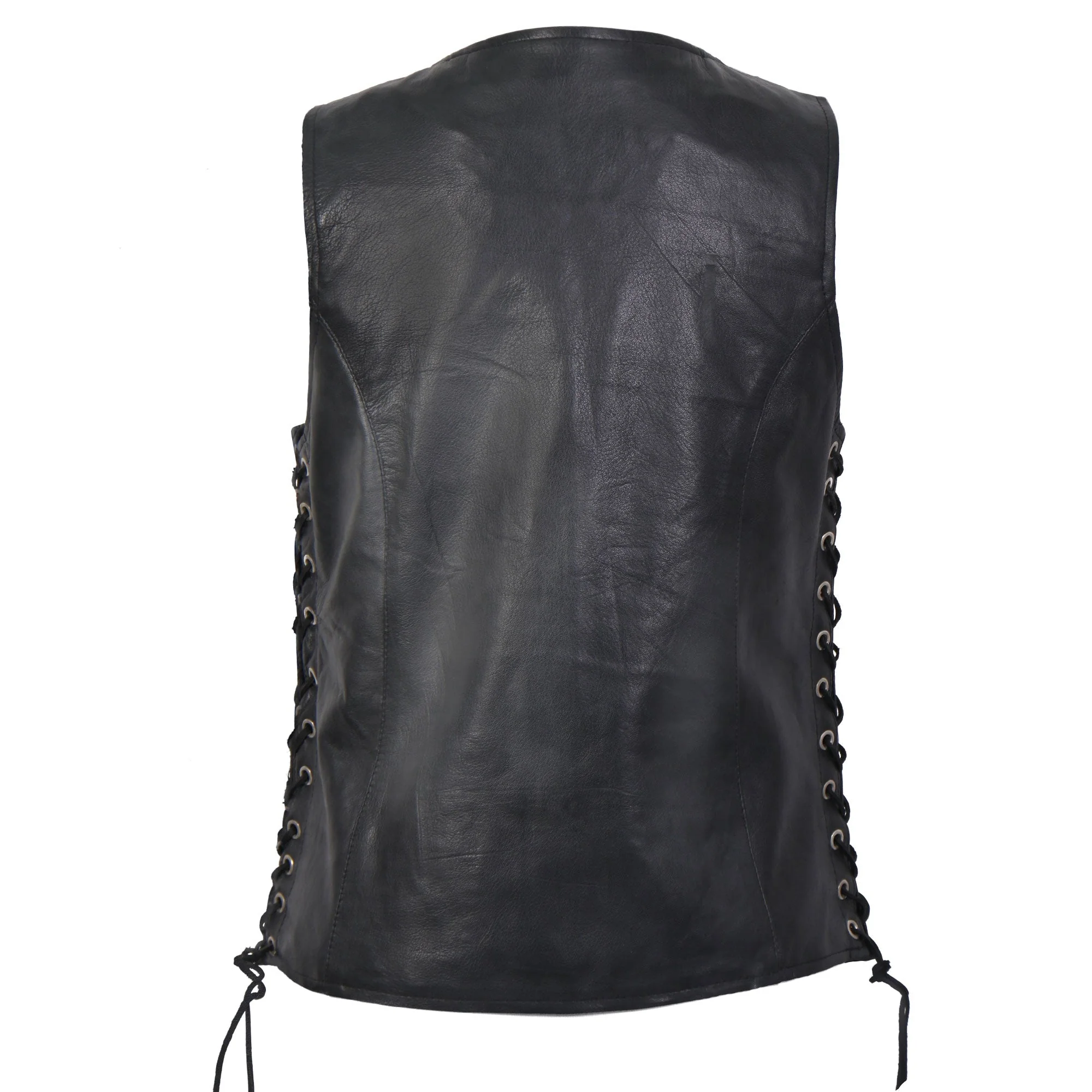 Hot Leathers VSL1010 Ladies Motorcycle Black Lambskin Side Lace Biker Vest - Image 2