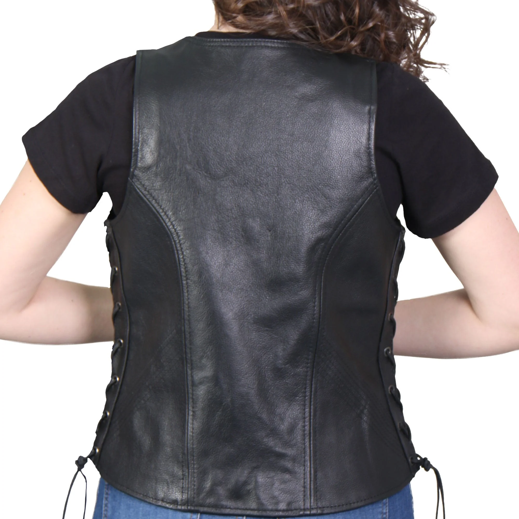 Hot Leathers VSL1010 Ladies Motorcycle Black Lambskin Side Lace Biker Vest - Image 6