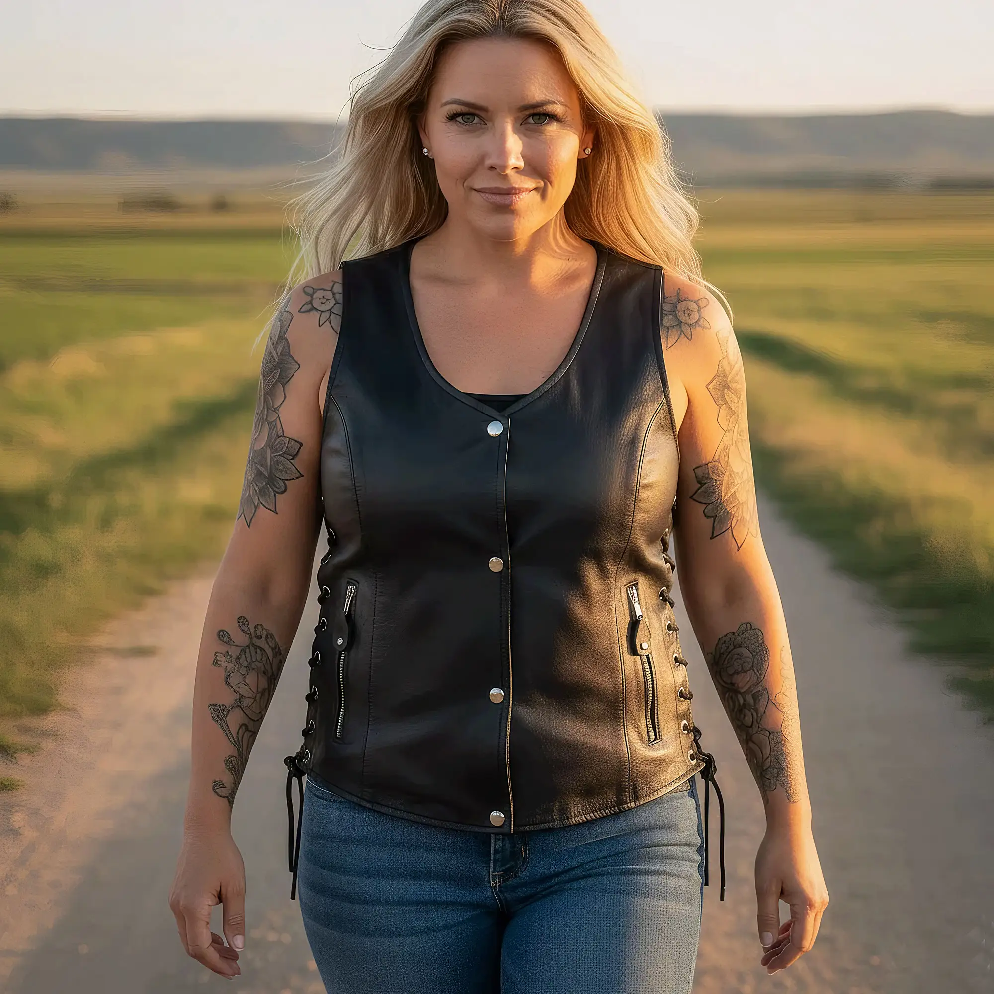 Hot Leathers VSL1010 Ladies Motorcycle Black Lambskin Side Lace Biker Vest - Image 7