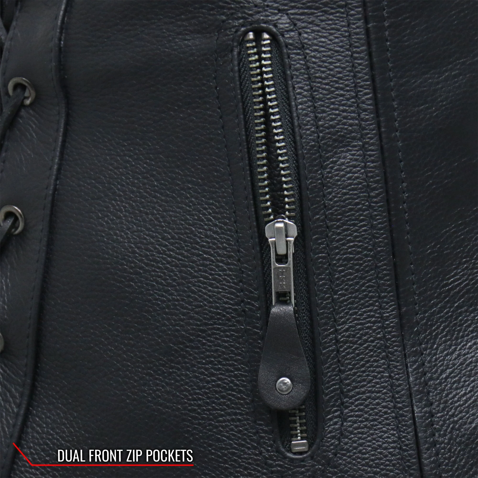 Hot Leathers VSL1013 Ladies motorcycle style Black Leather Side Lace Zip-Up Biker Vest - Image 11