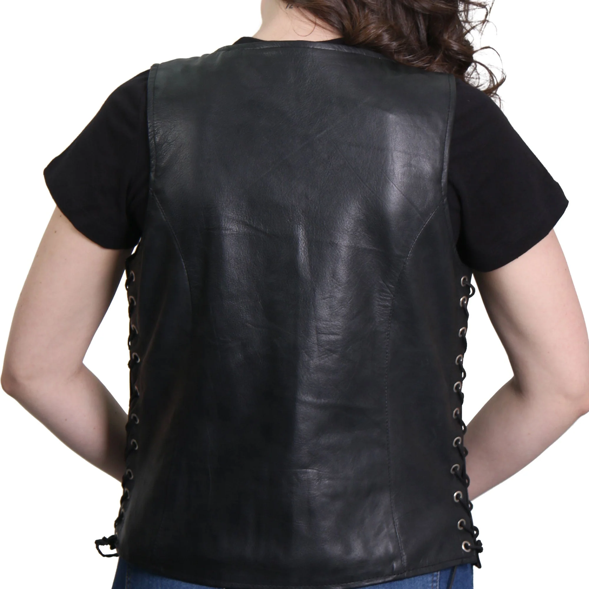 Hot Leathers VSL1013 Ladies motorcycle style Black Leather Side Lace Zip-Up Biker Vest - Image 17