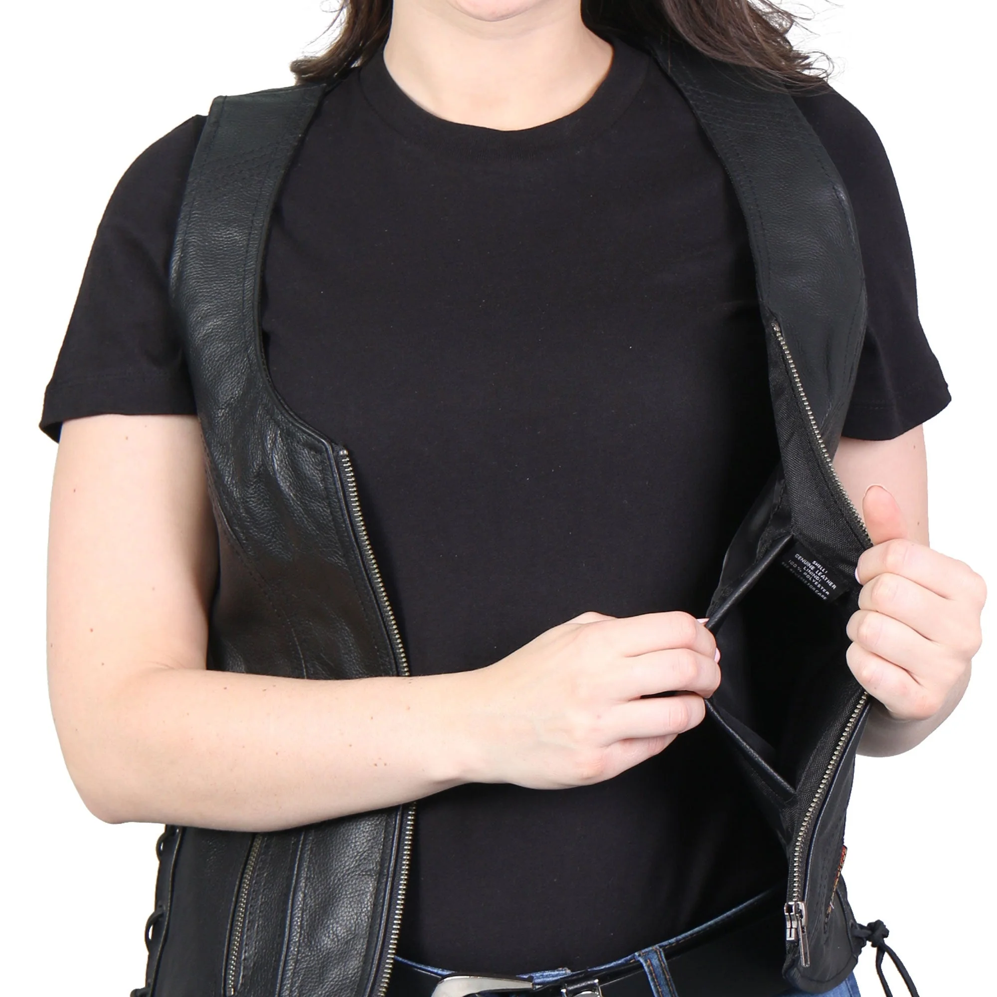 Hot Leathers VSL1013 Ladies motorcycle style Black Leather Side Lace Zip-Up Biker Vest - Image 19
