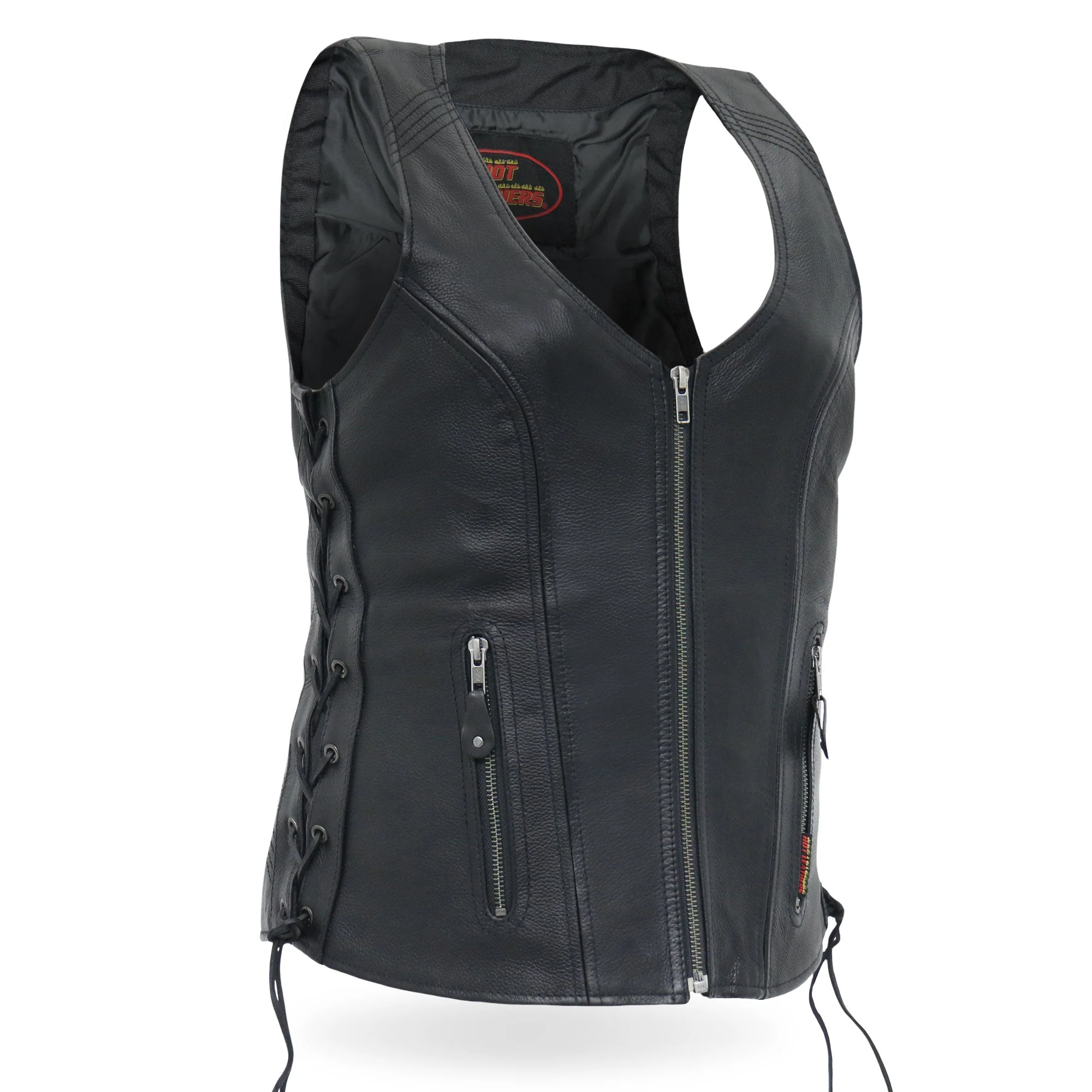 Hot Leathers VSL1013 Ladies motorcycle style Black Leather Side Lace Zip-Up Biker Vest - Image 4