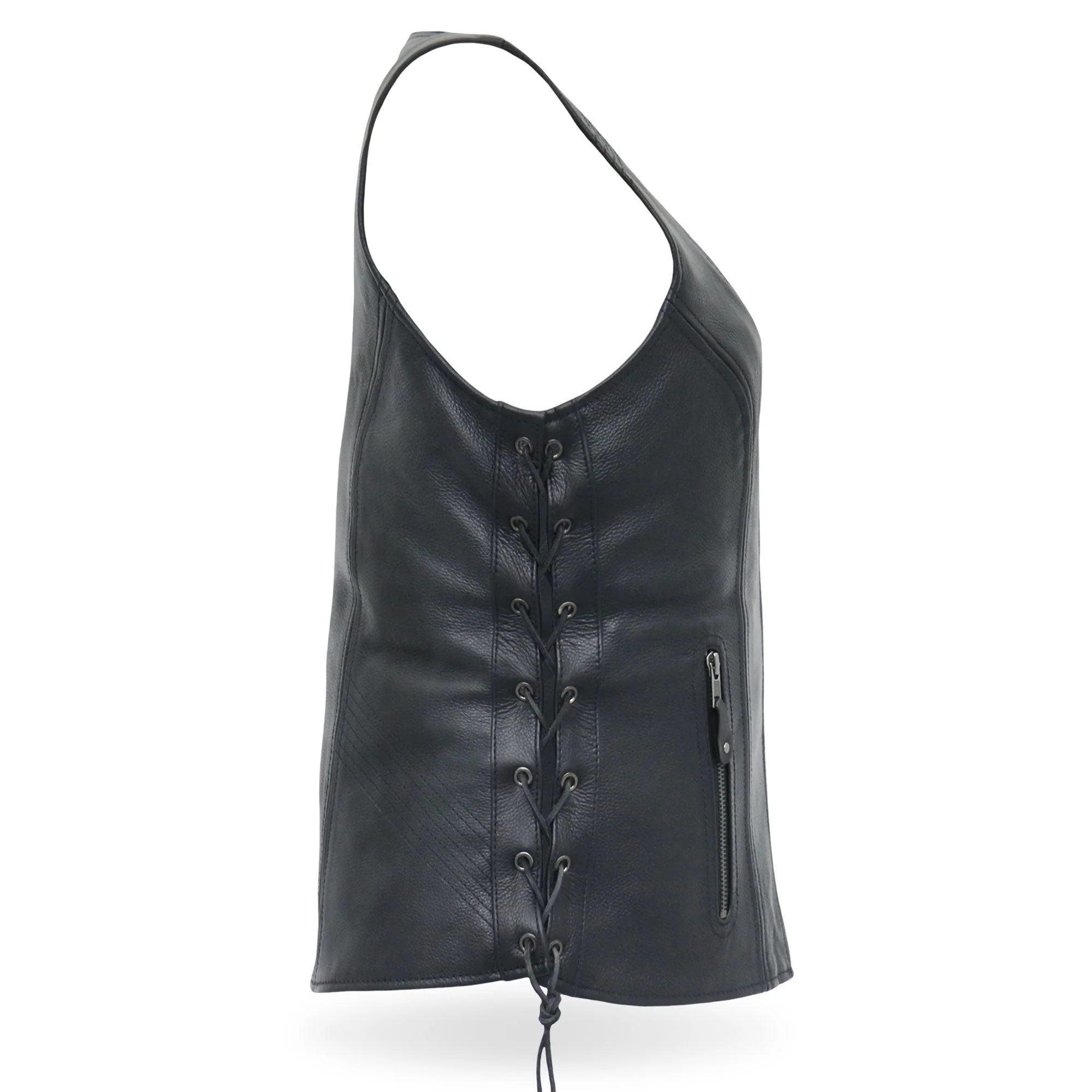 Hot Leathers VSL1013 Ladies motorcycle style Black Leather Side Lace Zip-Up Biker Vest - Image 5