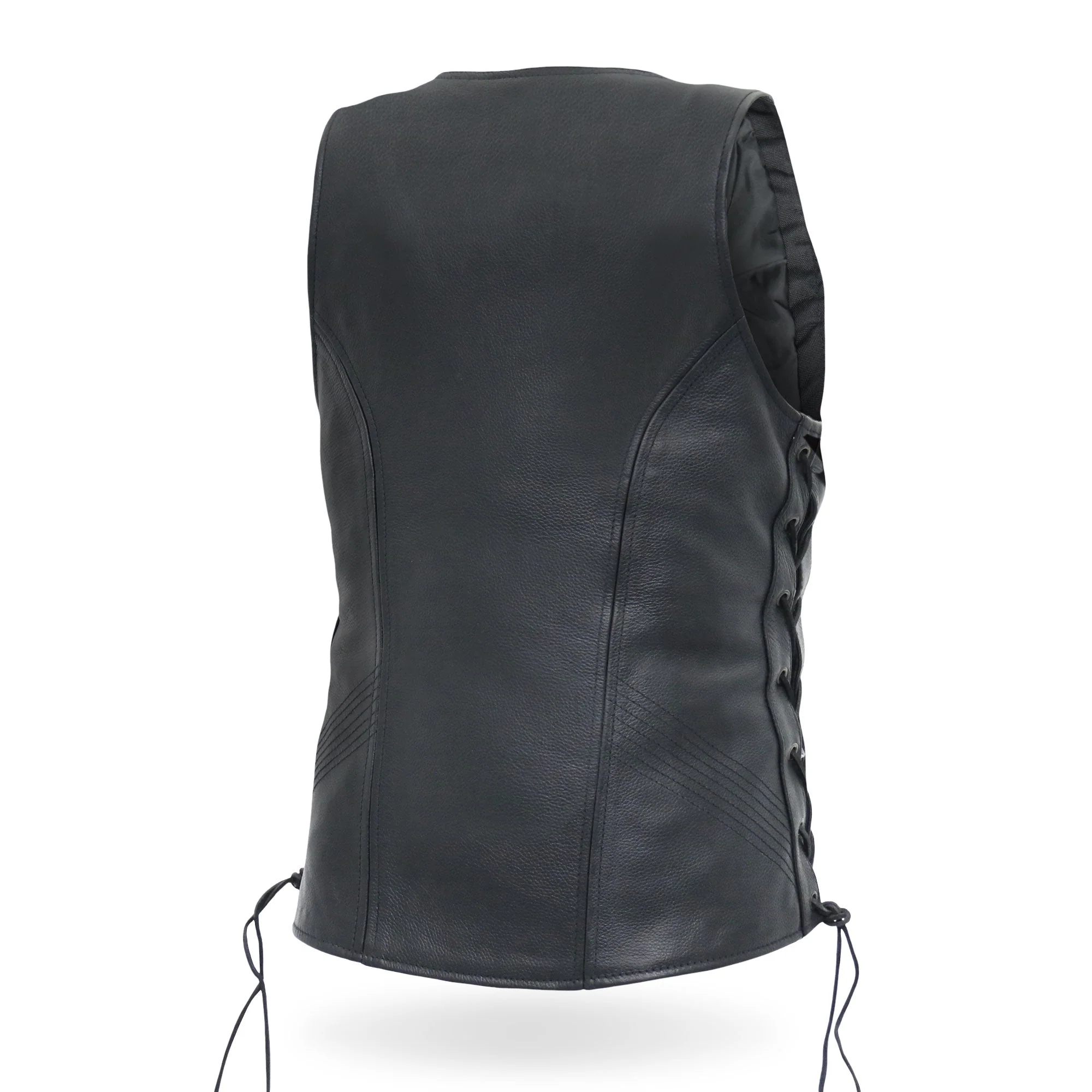 Hot Leathers VSL1013 Ladies motorcycle style Black Leather Side Lace Zip-Up Biker Vest - Image 6