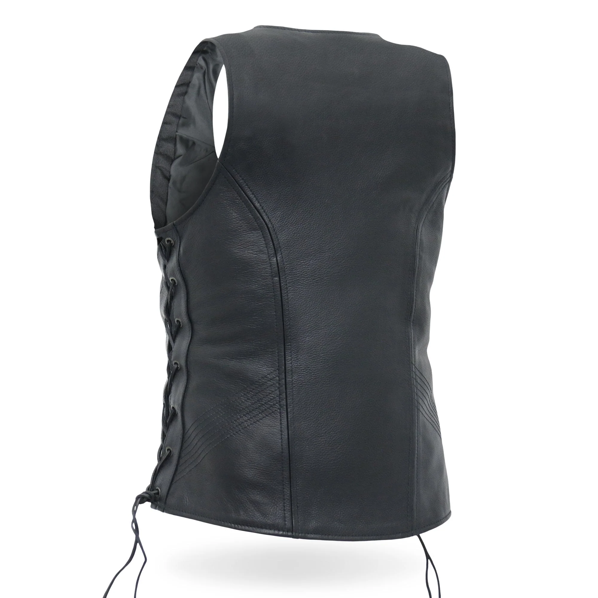 Hot Leathers VSL1013 Ladies motorcycle style Black Leather Side Lace Zip-Up Biker Vest - Image 7