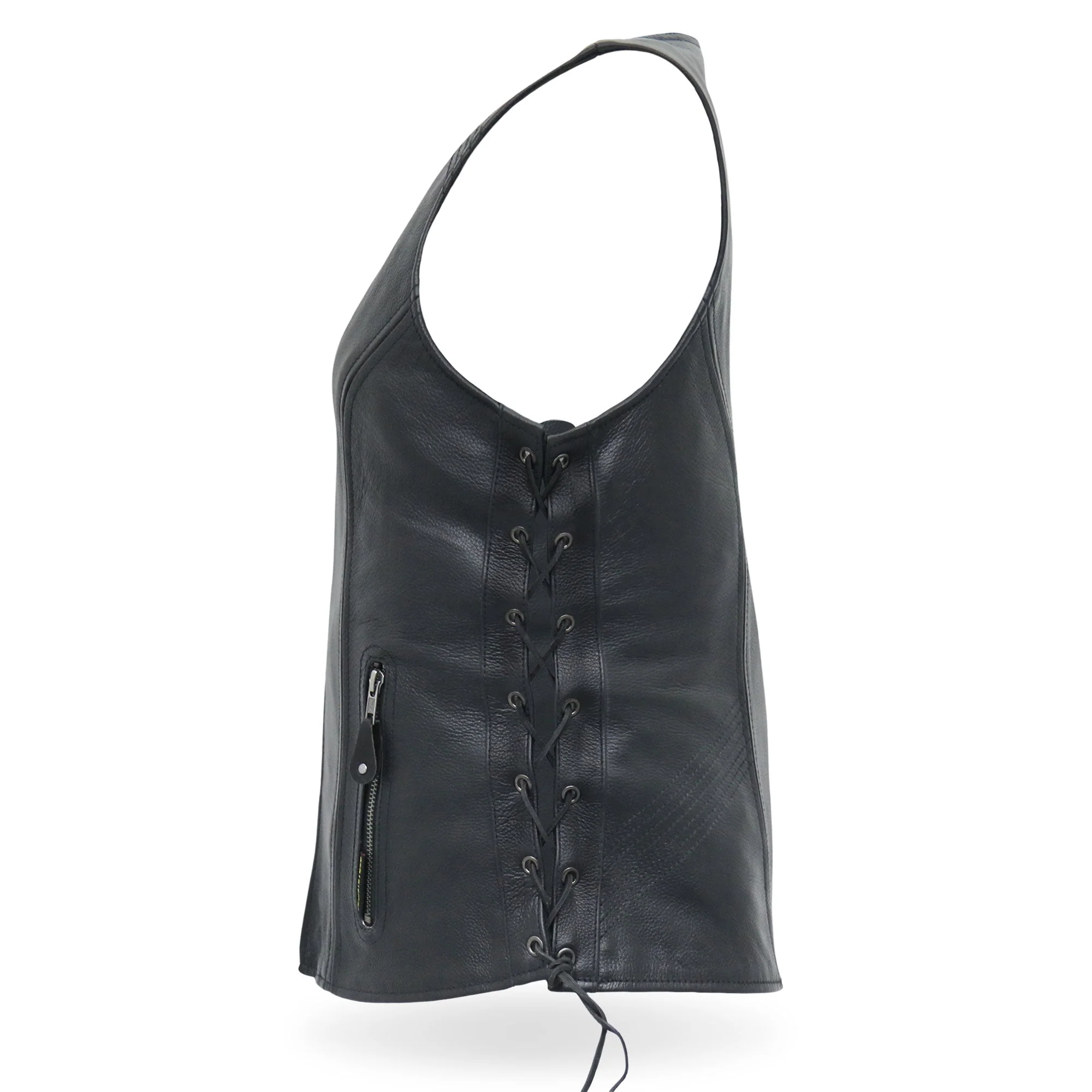 Hot Leathers VSL1013 Ladies motorcycle style Black Leather Side Lace Zip-Up Biker Vest - Image 8