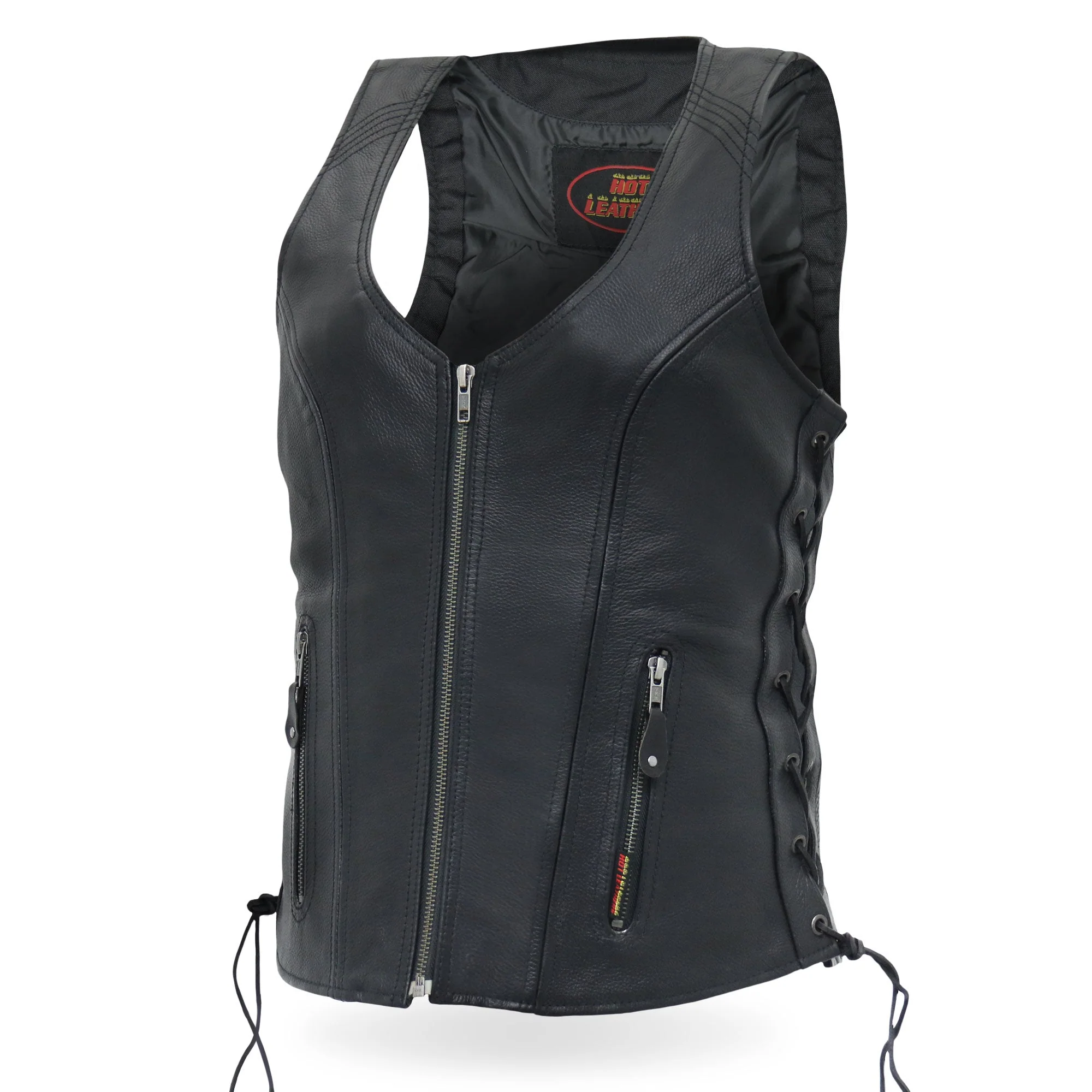 Hot Leathers VSL1013 Ladies motorcycle style Black Leather Side Lace Zip-Up Biker Vest - Image 9