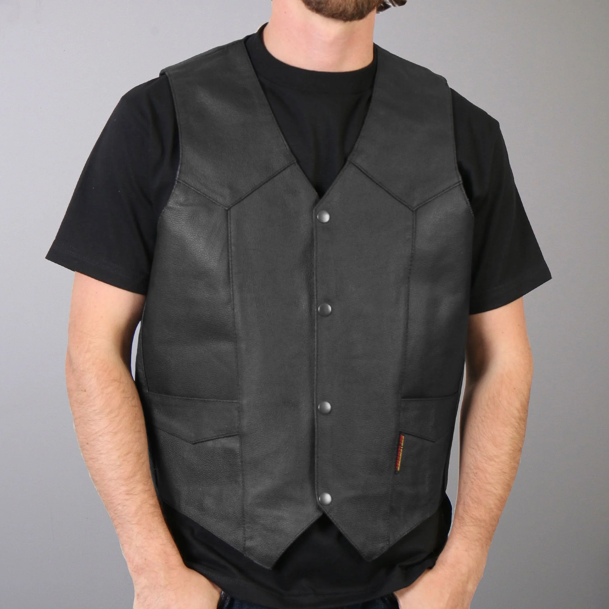 Hot Leathers VSM1014 Men's Motorcycle Black Heavyweight Leather Biker Vest with Inside Pocket - Image 12
