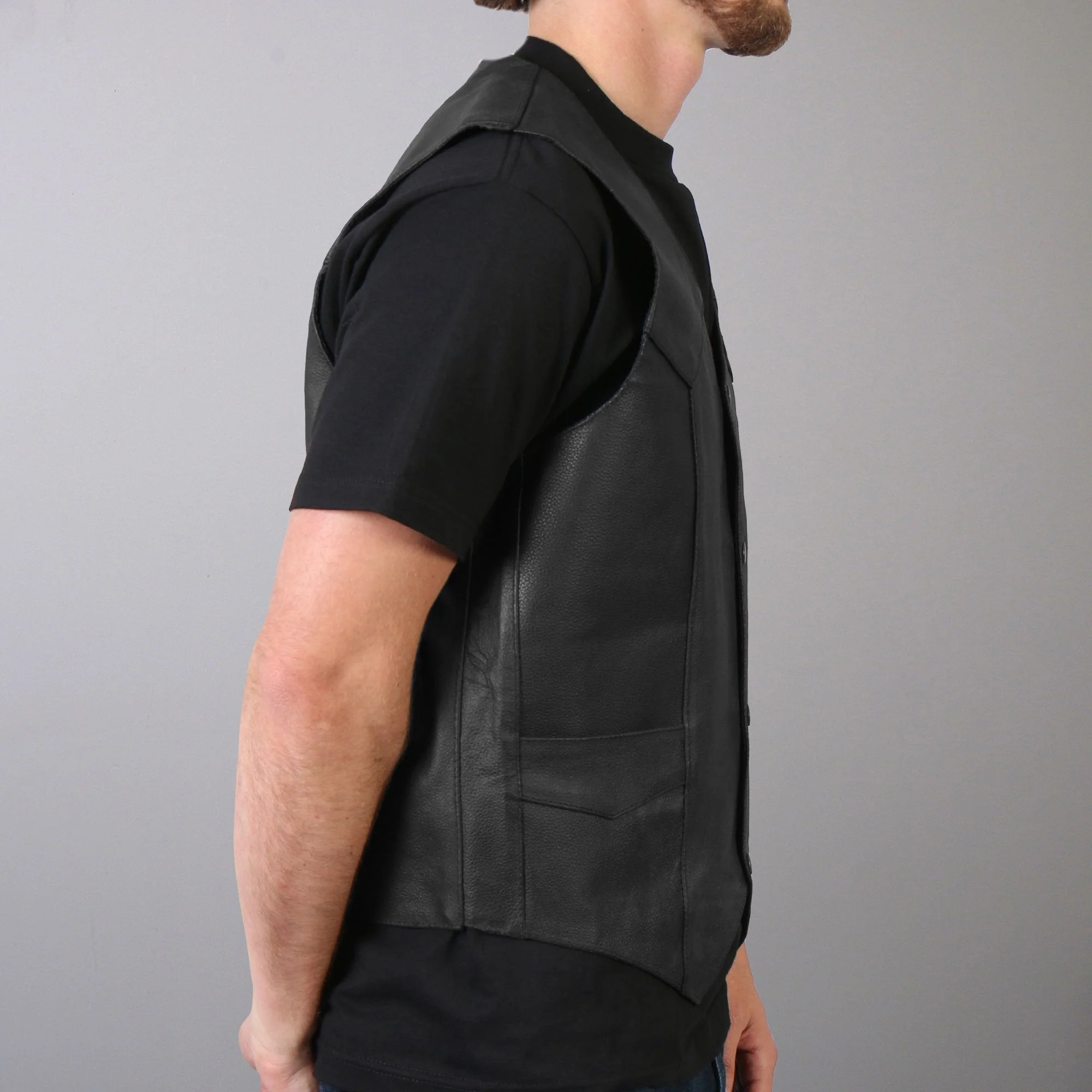 Hot Leathers VSM1014 Men's Motorcycle Black Heavyweight Leather Biker Vest with Inside Pocket - Image 14