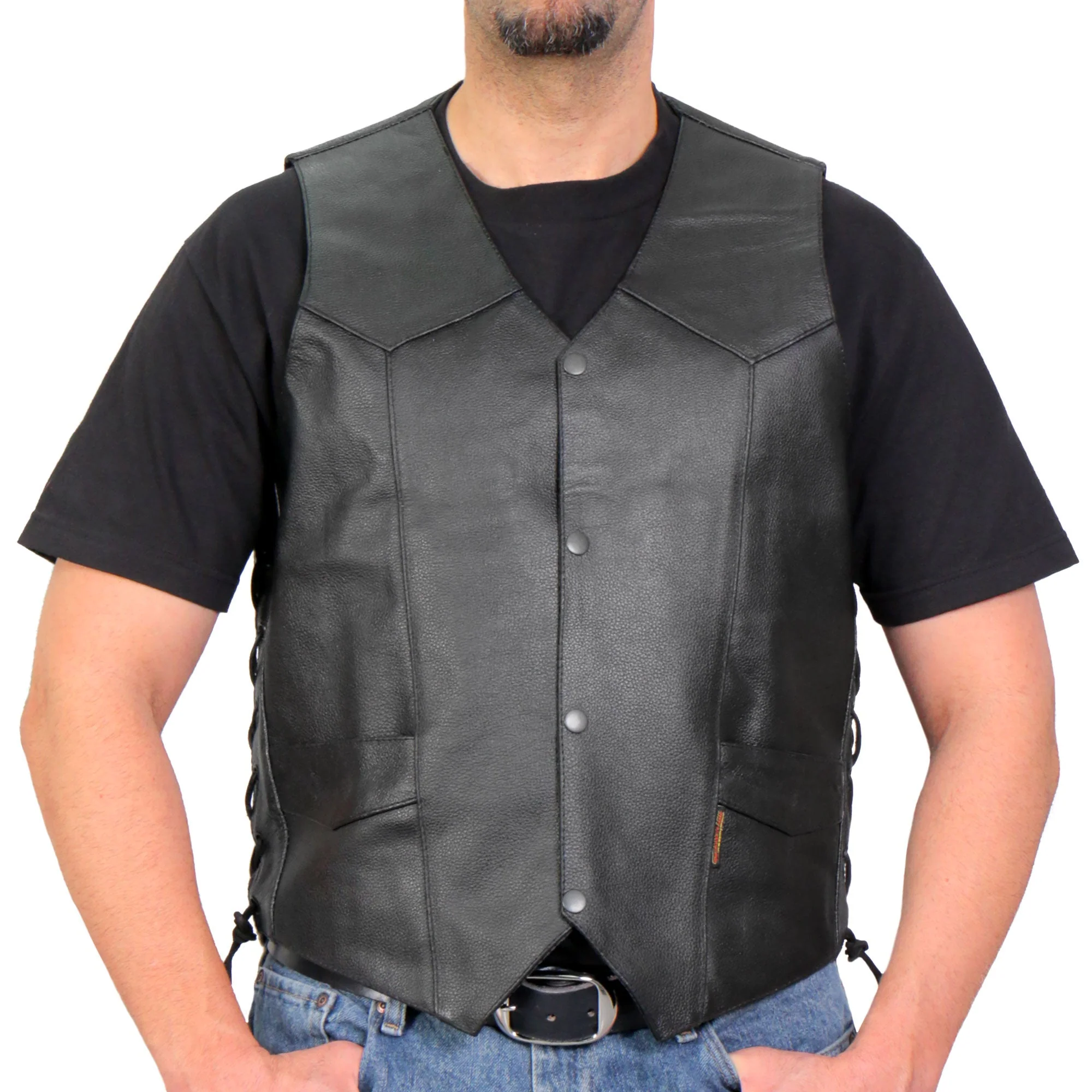 Hot Leathers VSM1015 Men's Black Heavyweight Motorcycle style Leather Biker Vest with Side Laces - Image 12