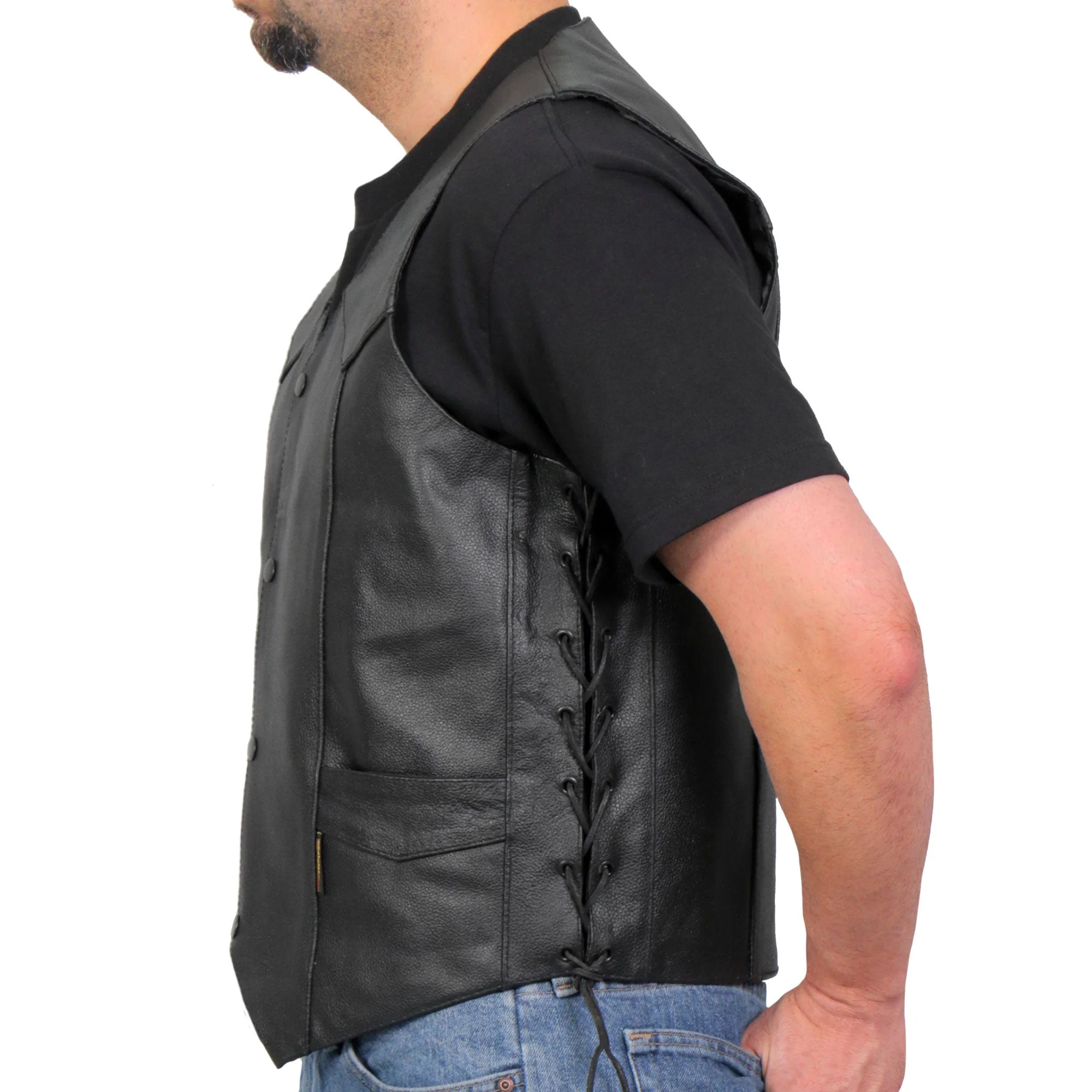 Hot Leathers VSM1015 Men's Black Heavyweight Motorcycle style Leather Biker Vest with Side Laces - Image 13