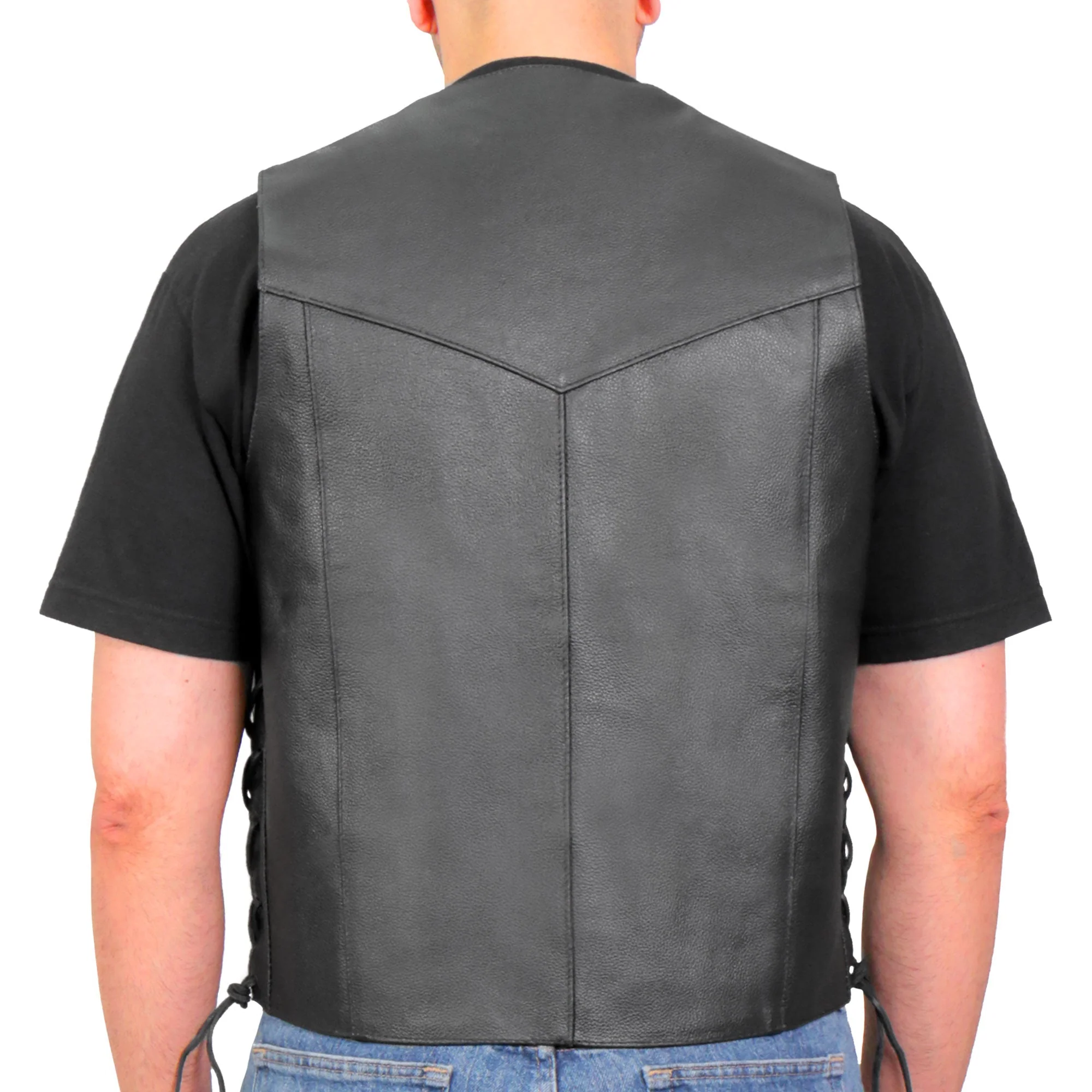 Hot Leathers VSM1015 Men's Black Heavyweight Motorcycle style Leather Biker Vest with Side Laces - Image 14